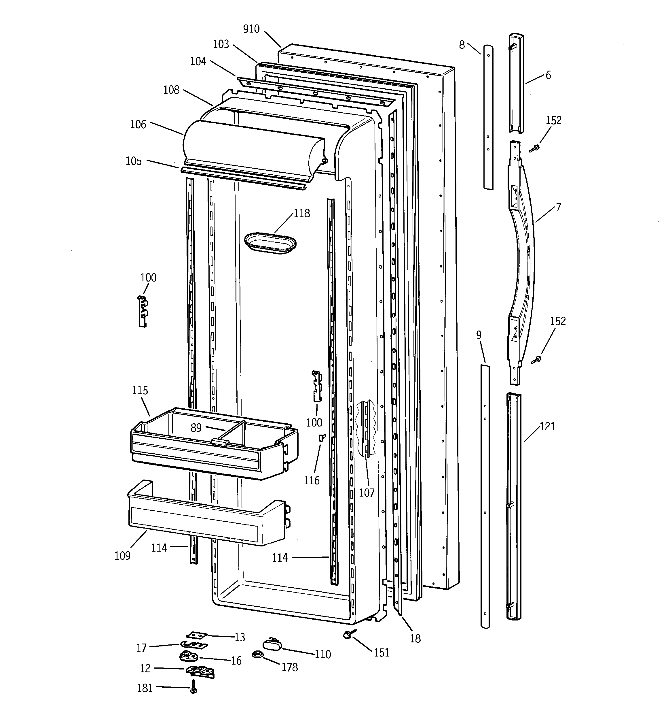 GE TFX27PRBBAA fresh food door diagram