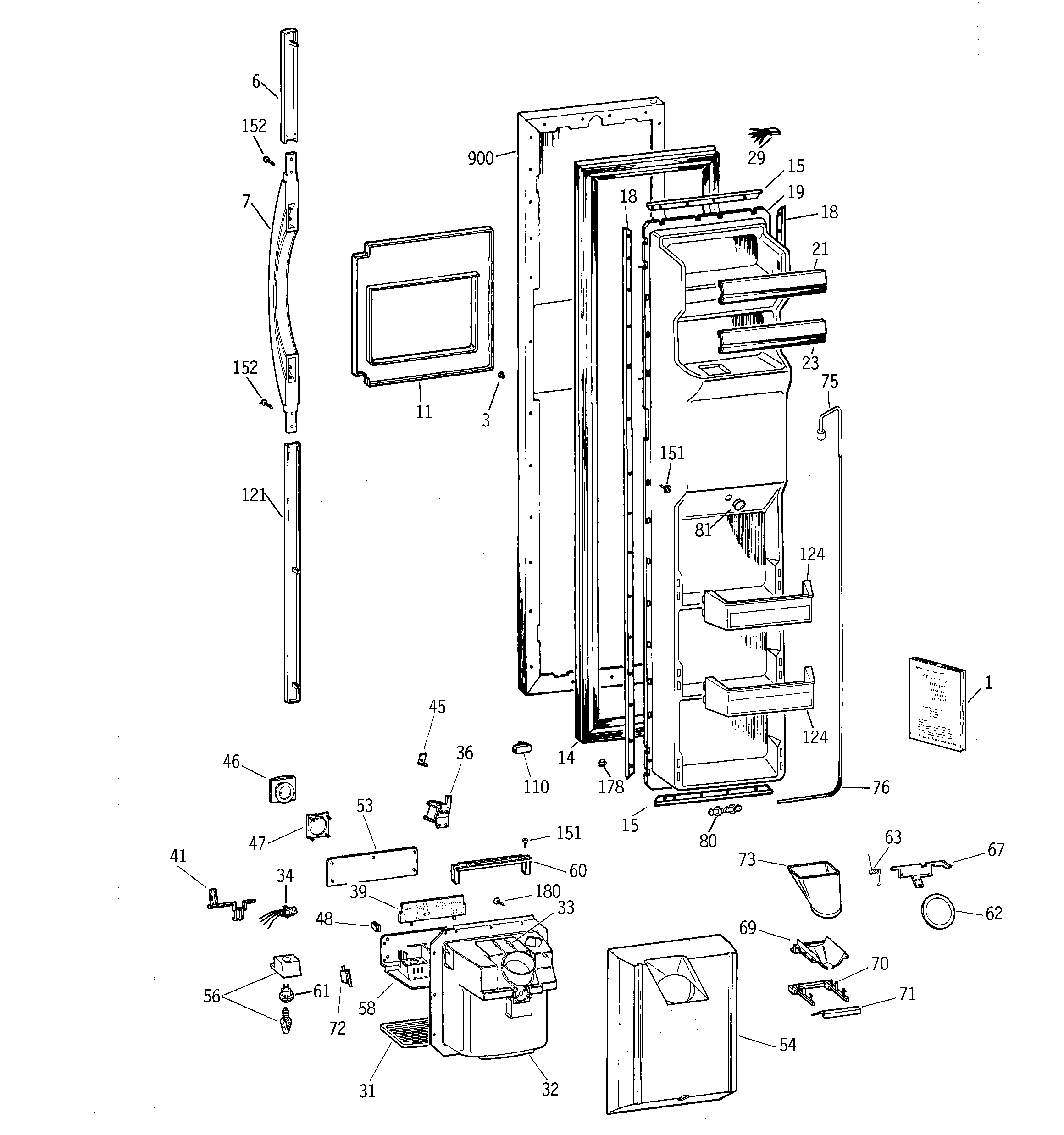 GE TFX27ZPBBAA freezer door diagram