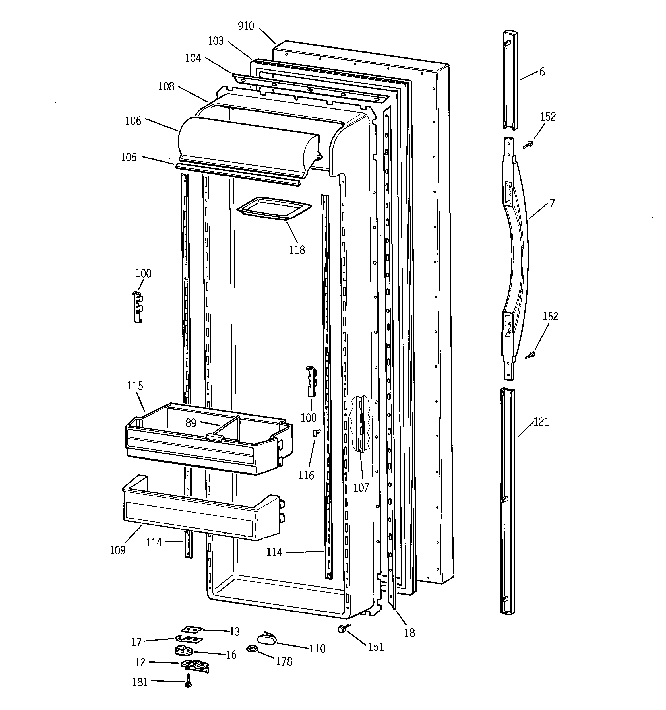 GE TFX27ZPBBAA fresh food door diagram