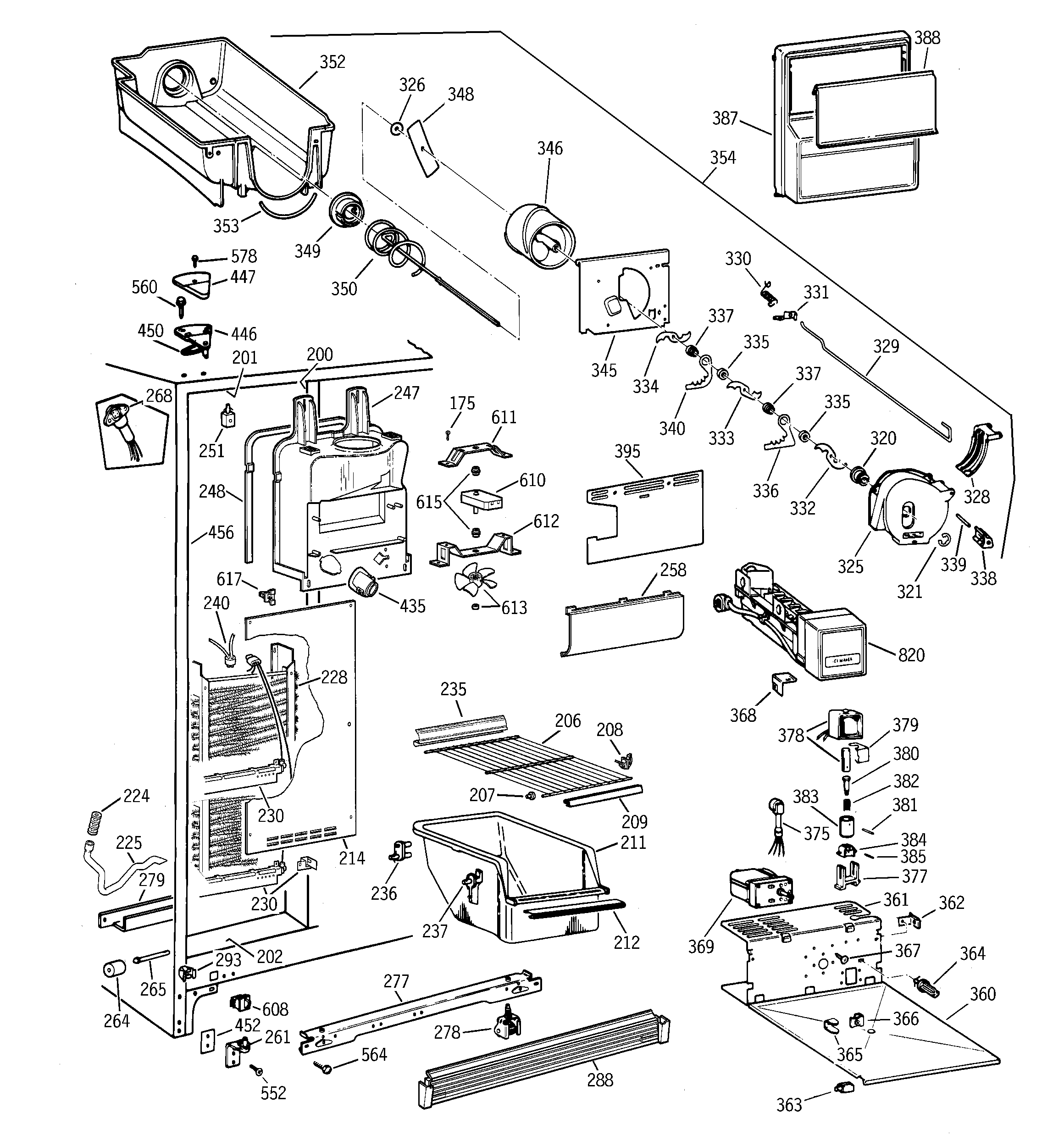 GE TFX27ZPBBAA freezer section diagram
