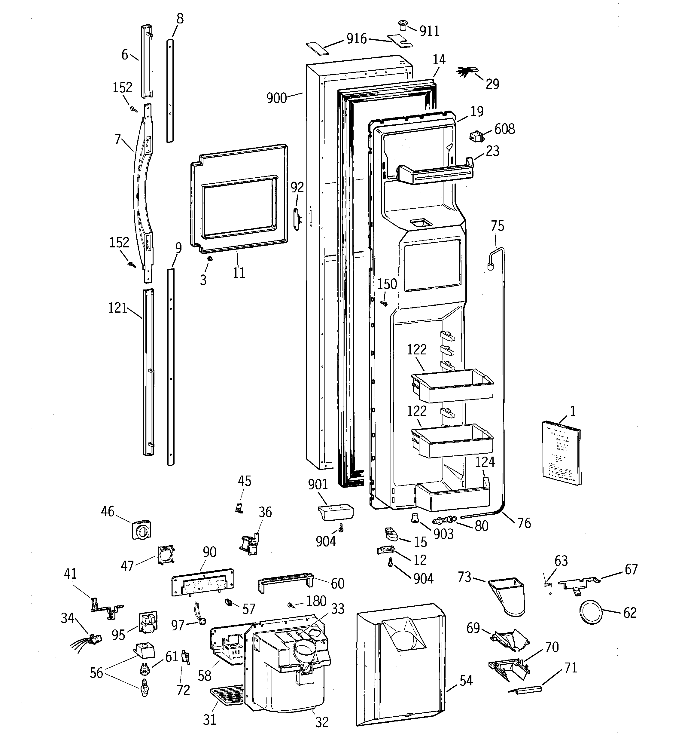 GE TFX28PBBBWW freezer door diagram