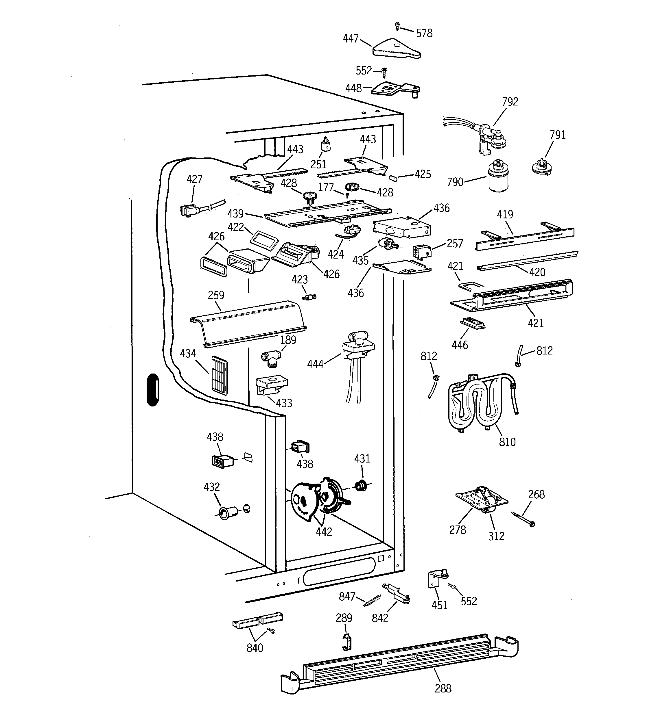 GE TFX28PBBBWW fresh food section diagram