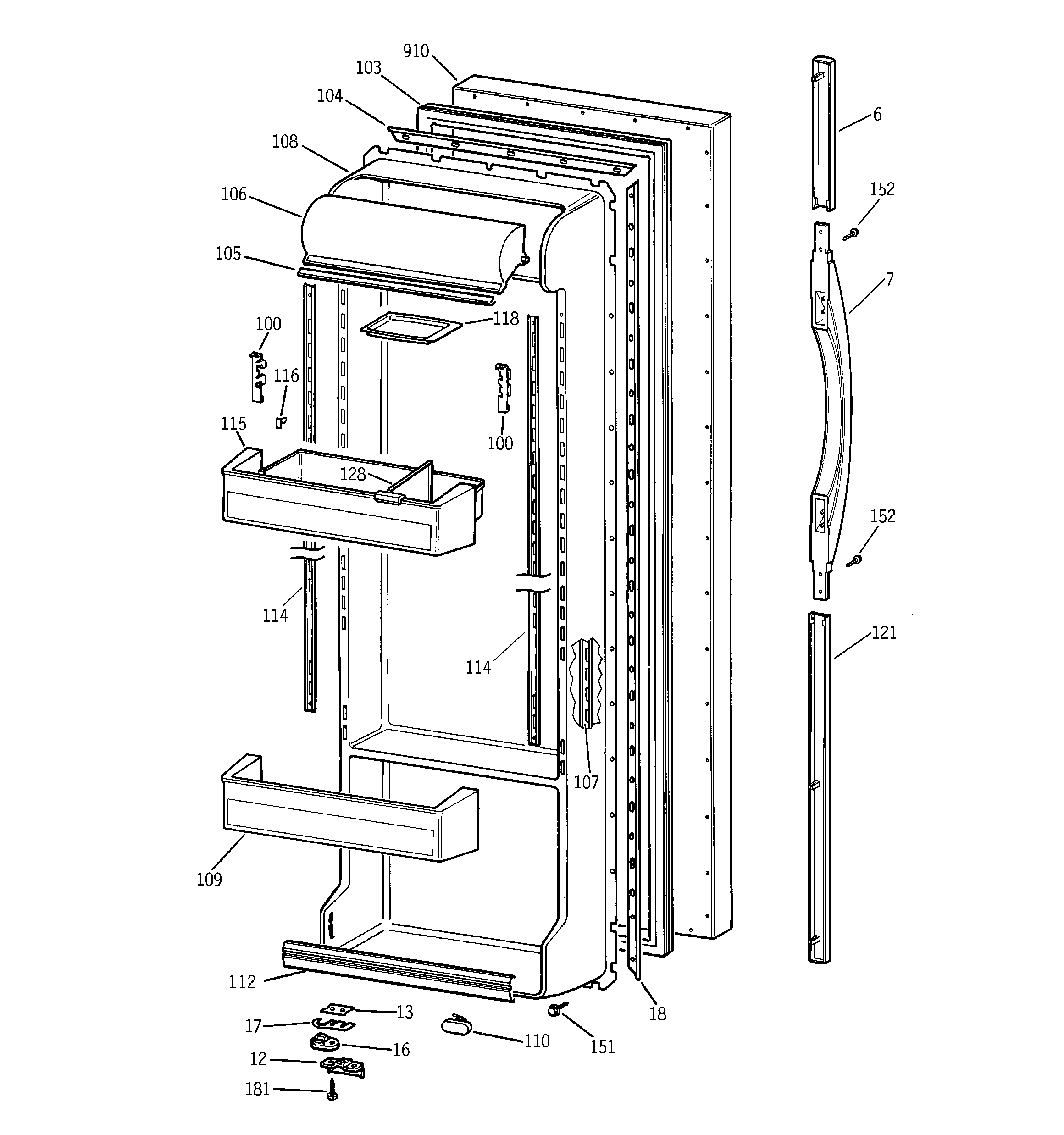GE TFX25JPCCWW fresh food door diagram