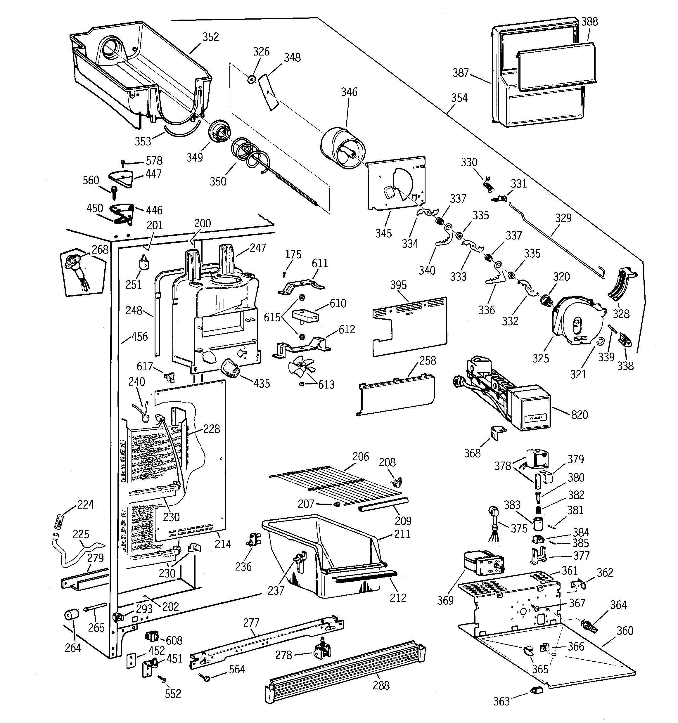 GE TFX25JPCCWW freezer section diagram