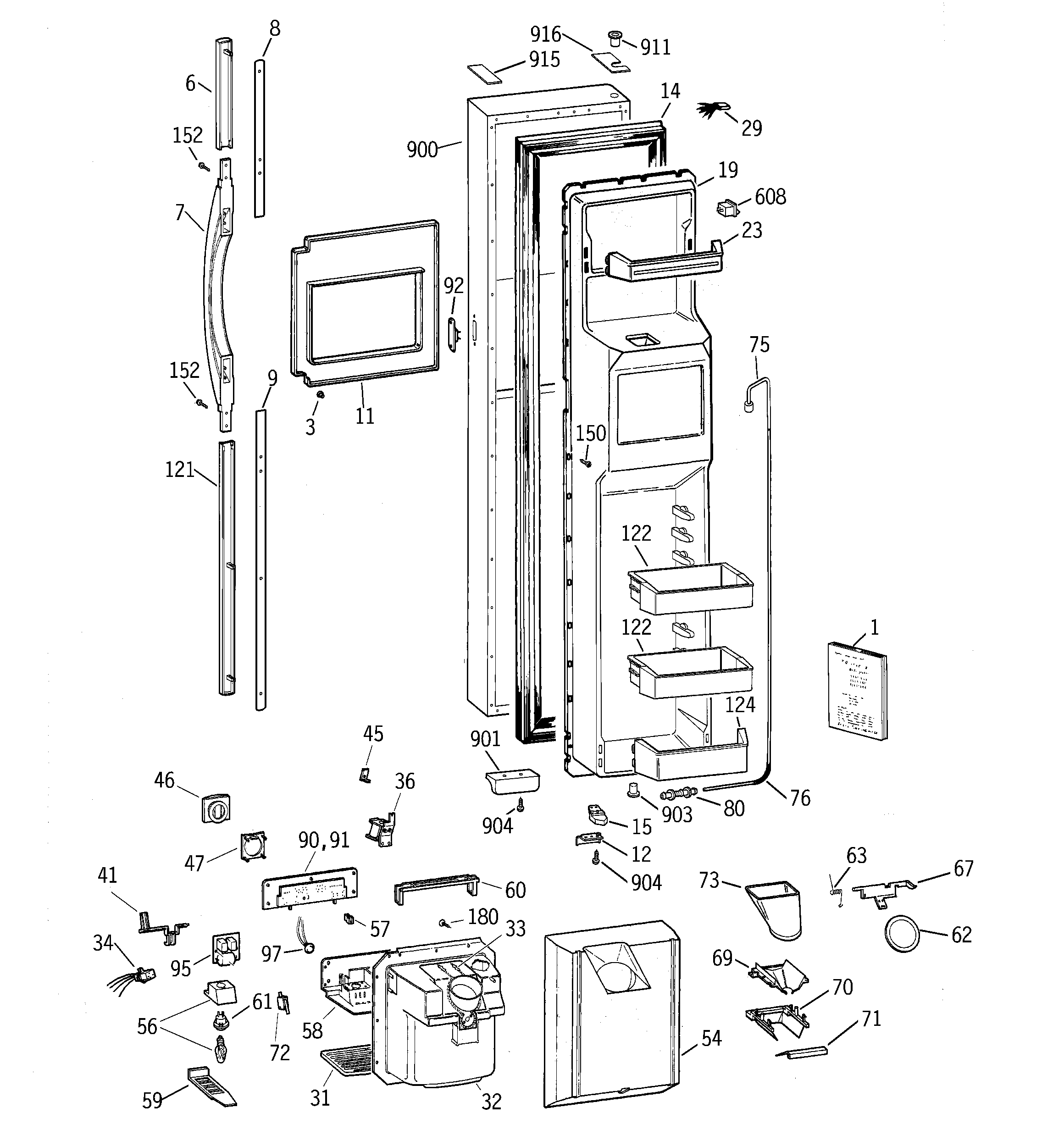 GE TFK30PFBCAA freezer door diagram