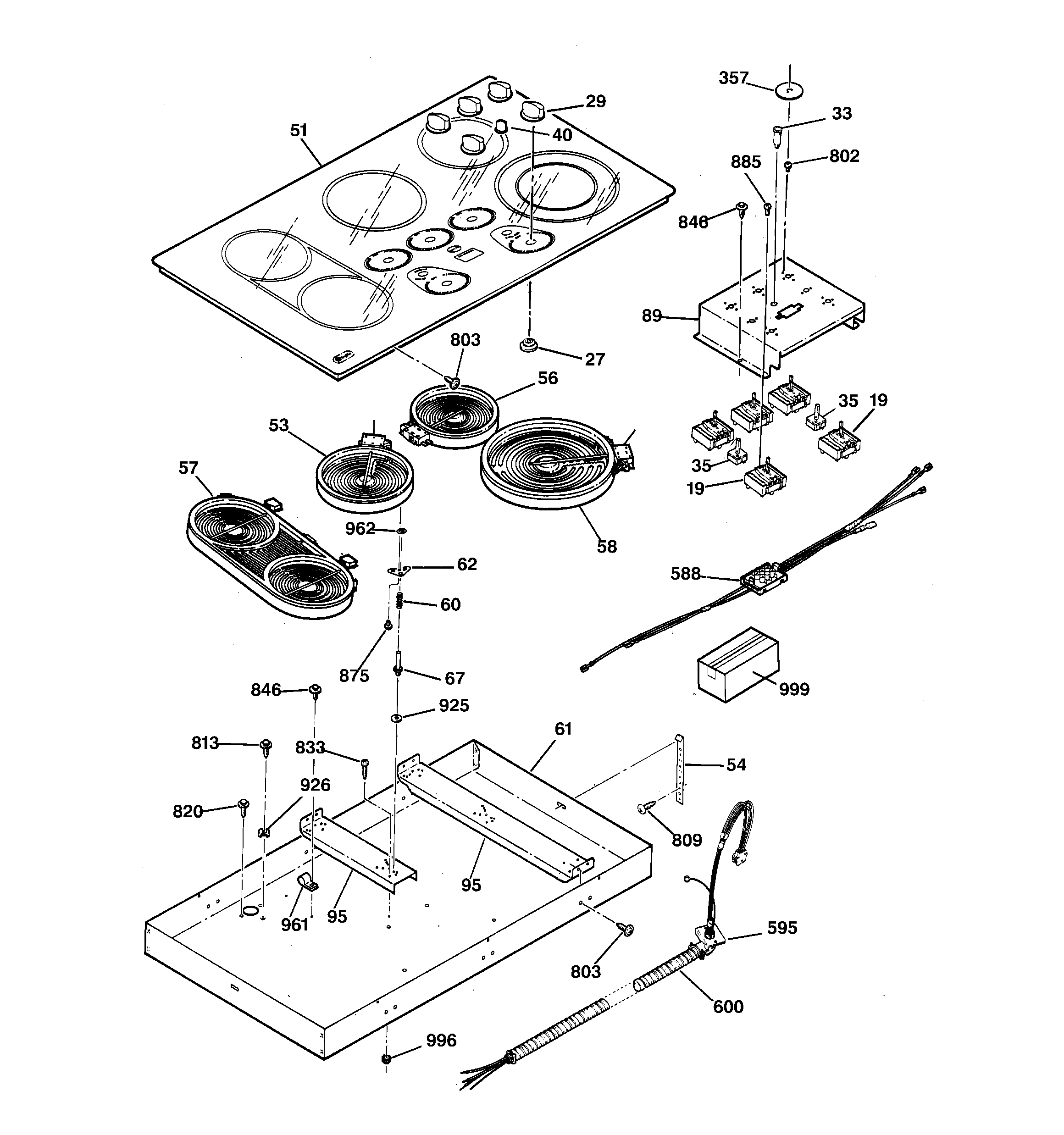 GE JP960AA2AA cooktop diagram