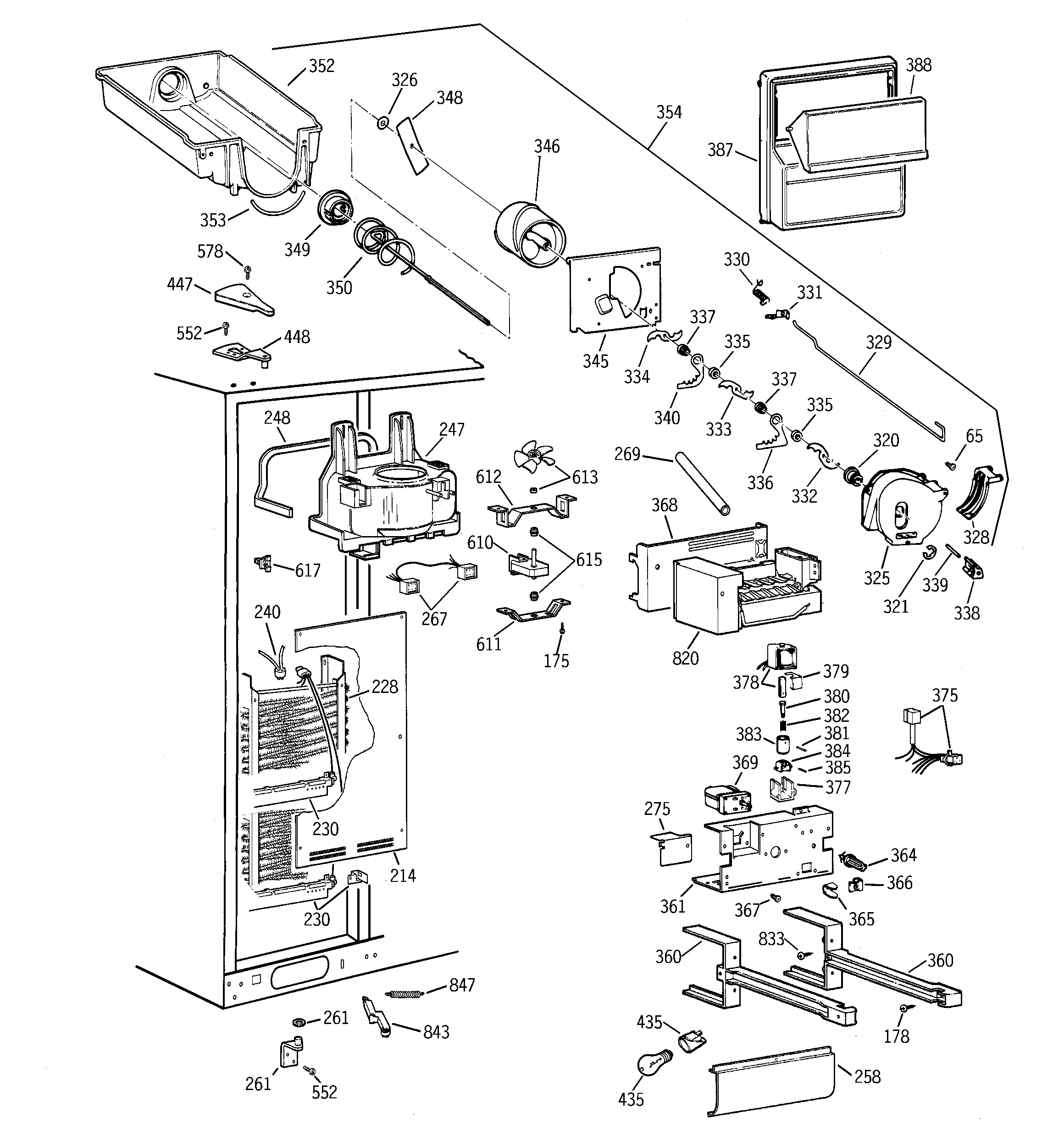GE TFT30PRBCWW freezer section diagram