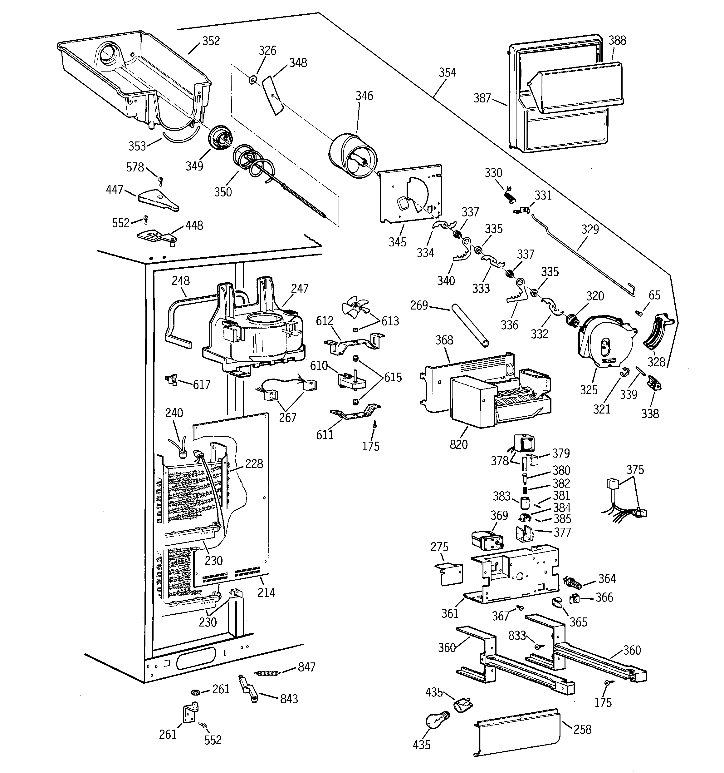 GE TFX30PPBBAA freezer section diagram