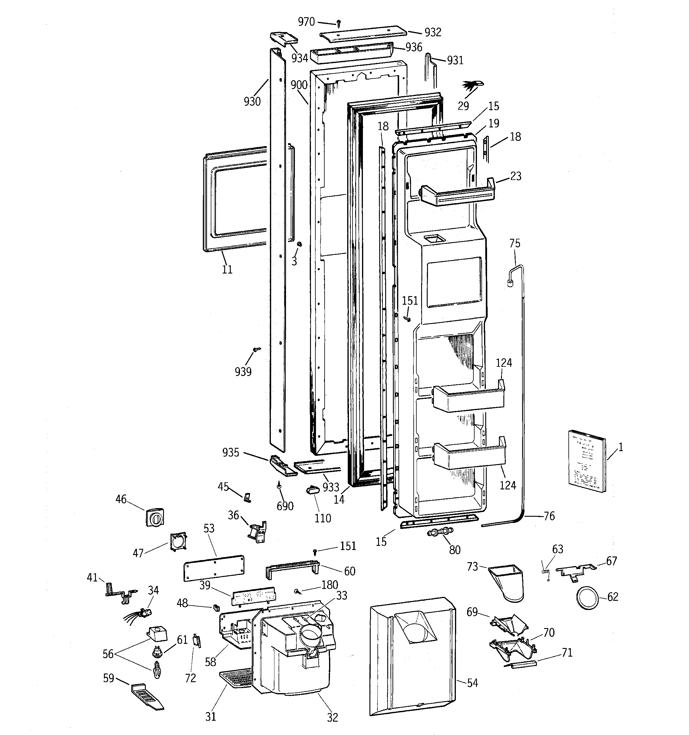 GE TPG21BRCCWW freezer door diagram