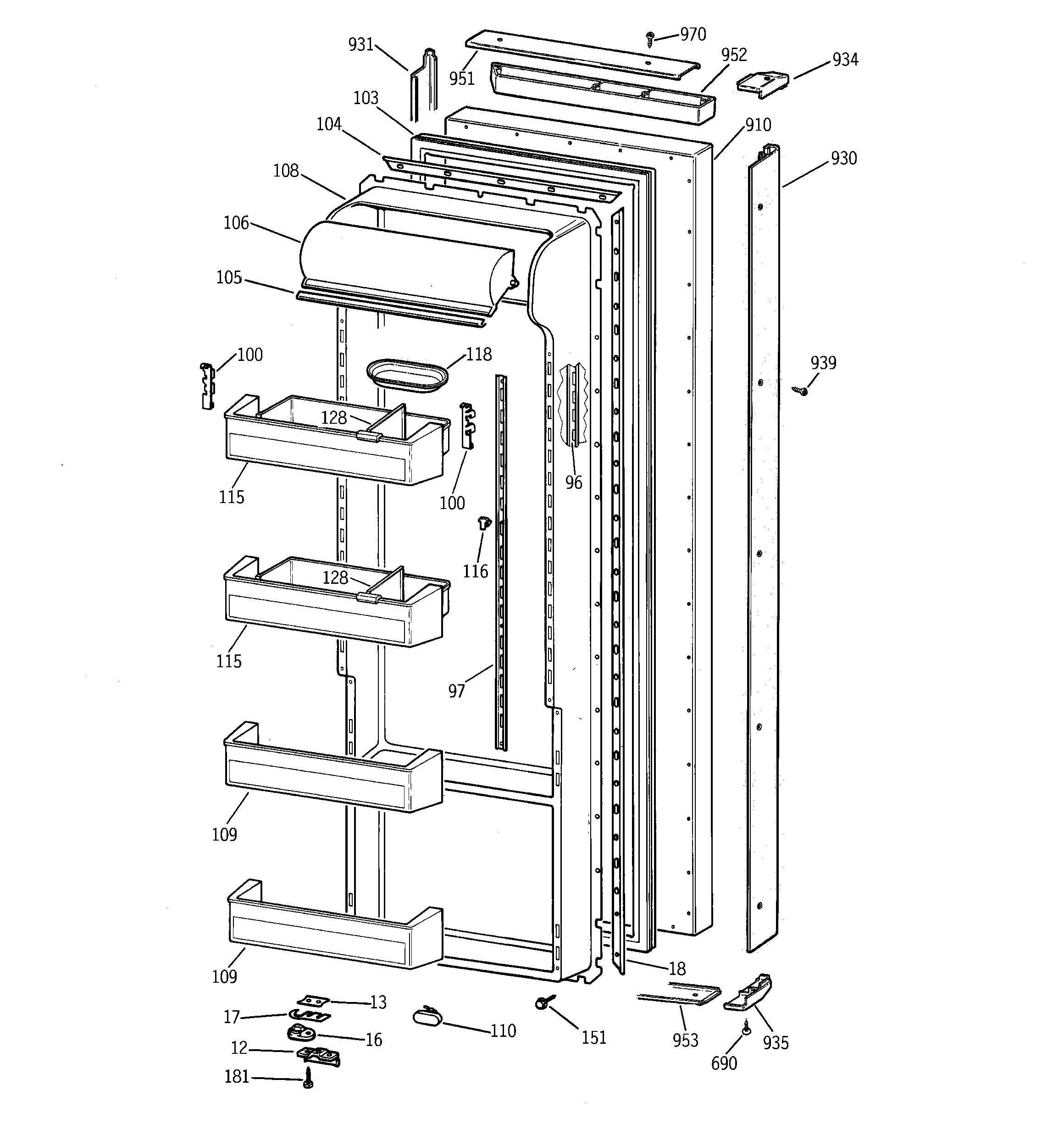 GE TPG21BRCCWW fresh food door diagram