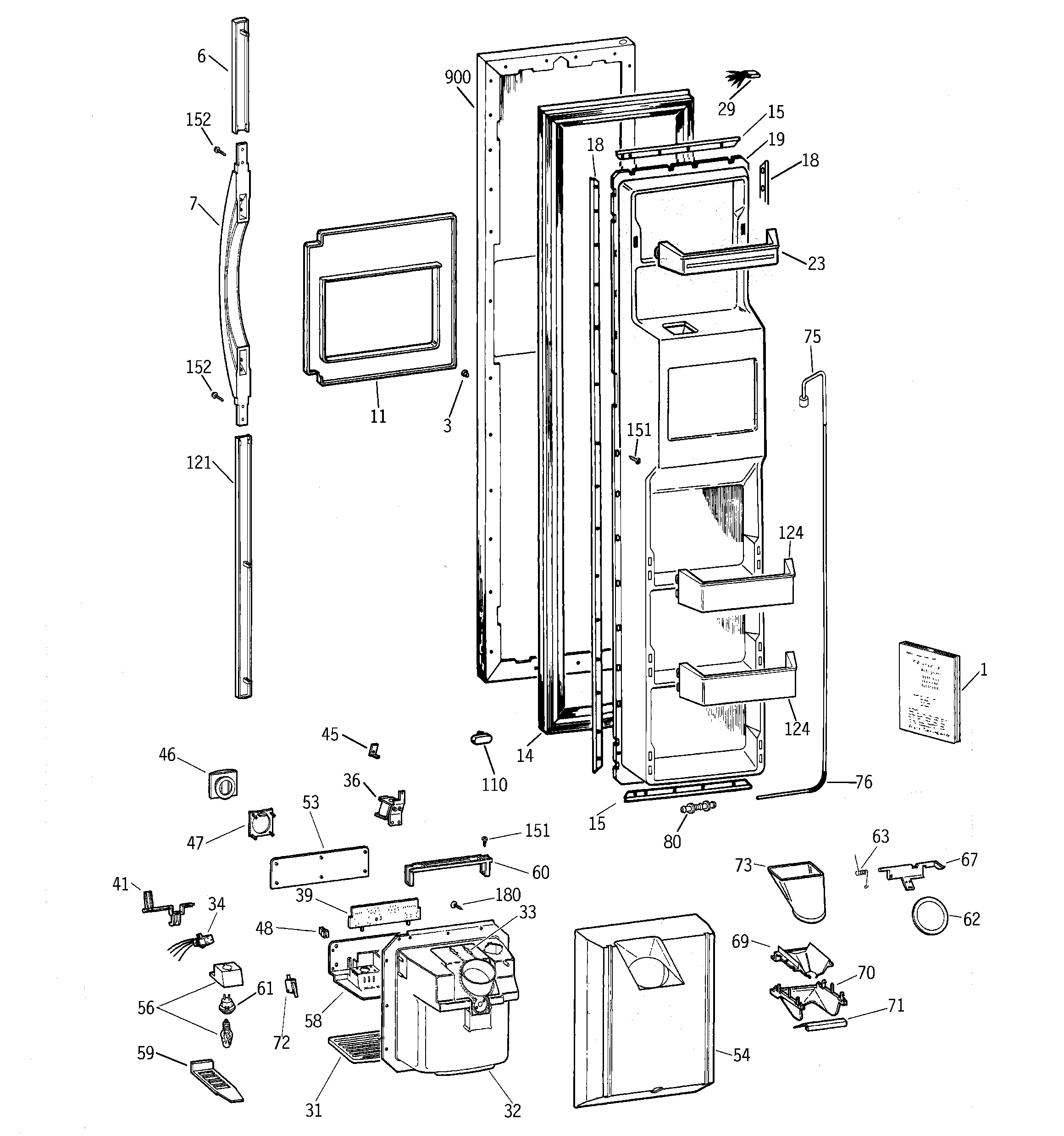 GE TPG21JRCCBB freezer door diagram