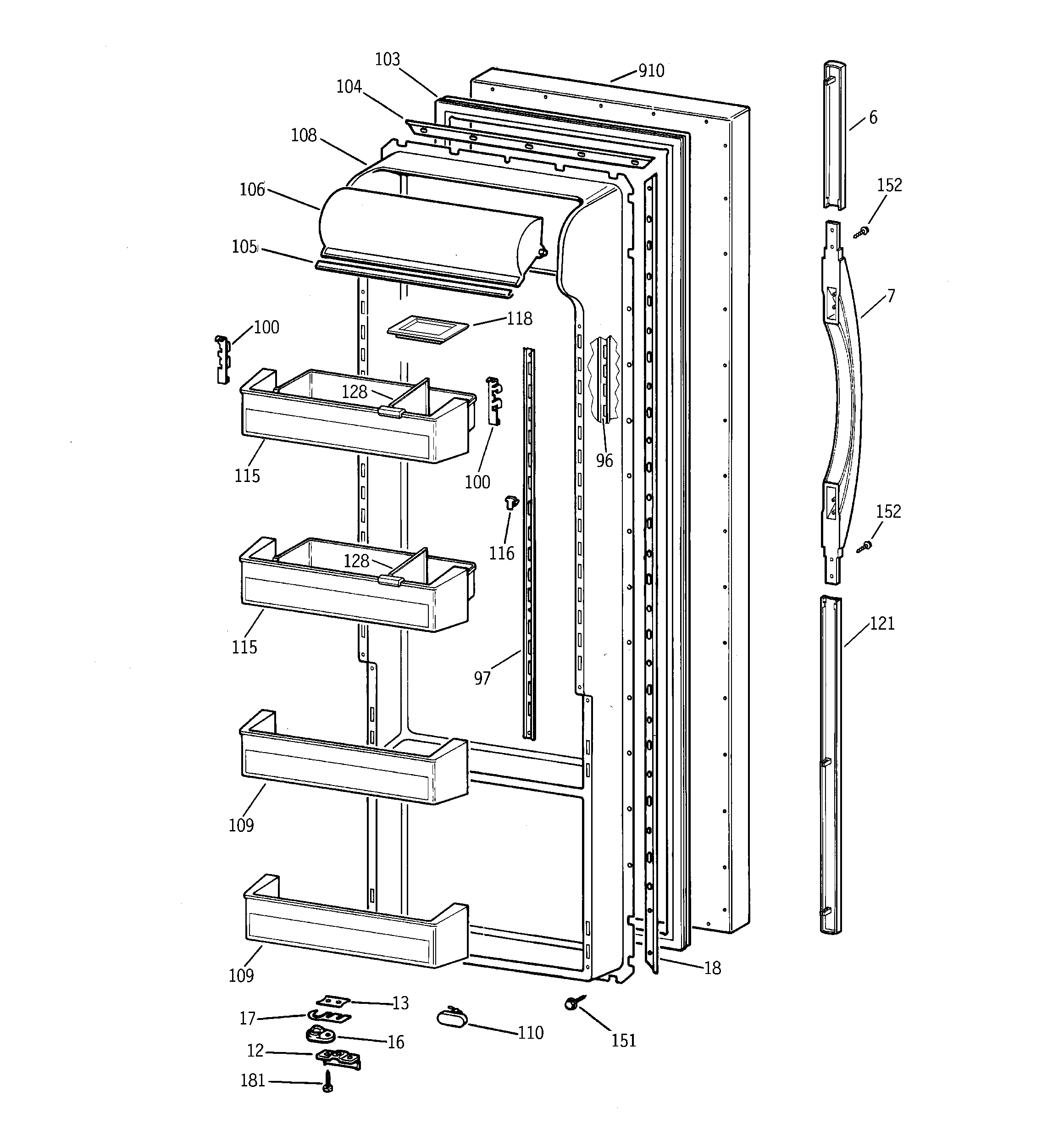 GE TPG21JRCCBB fresh food door diagram
