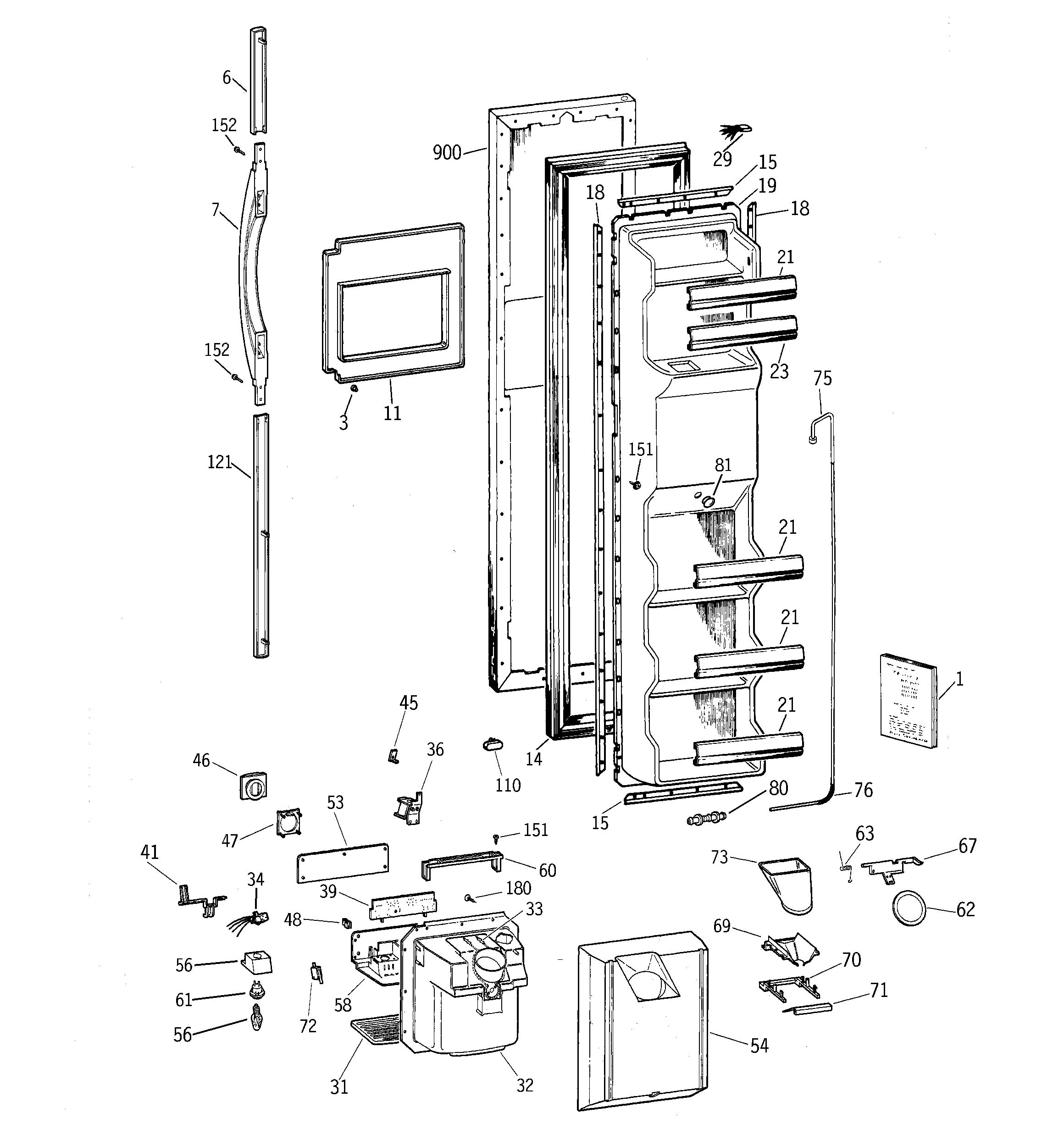 GE TFX25JPCEAA freezer door diagram
