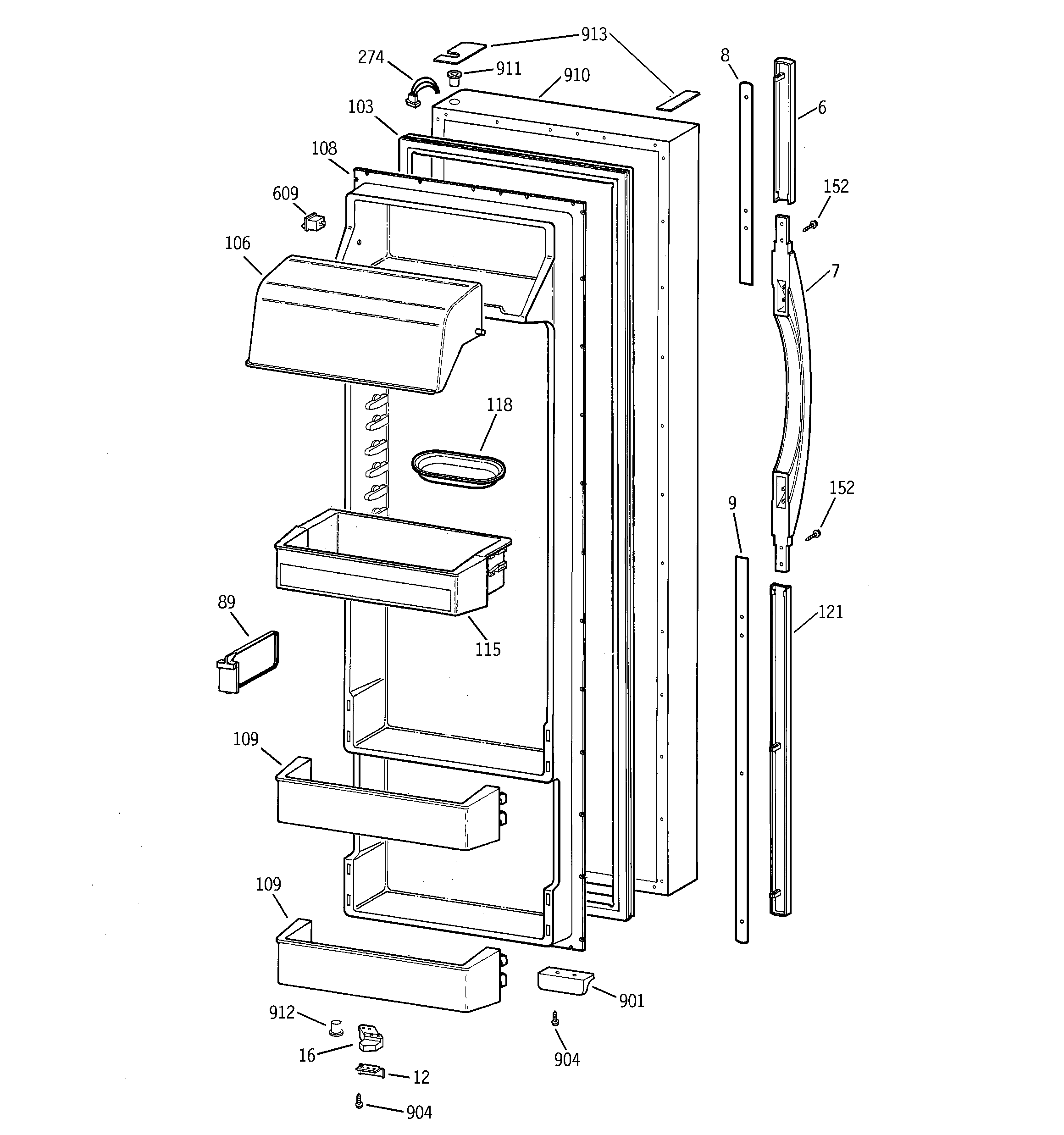 GE TFG28PRCCWW fresh food door diagram