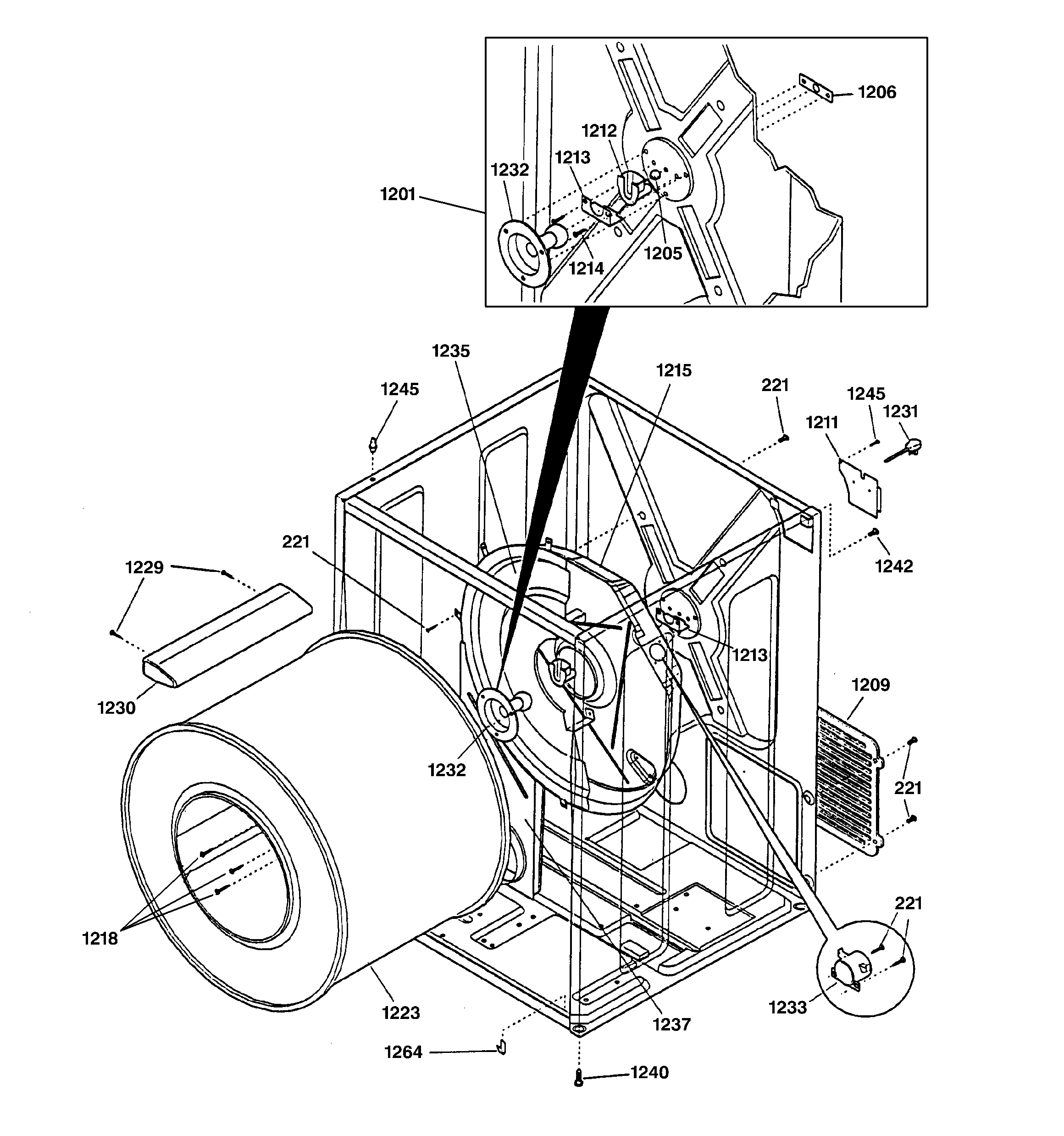 GE DBL333GY0AA cabinet & drum diagram