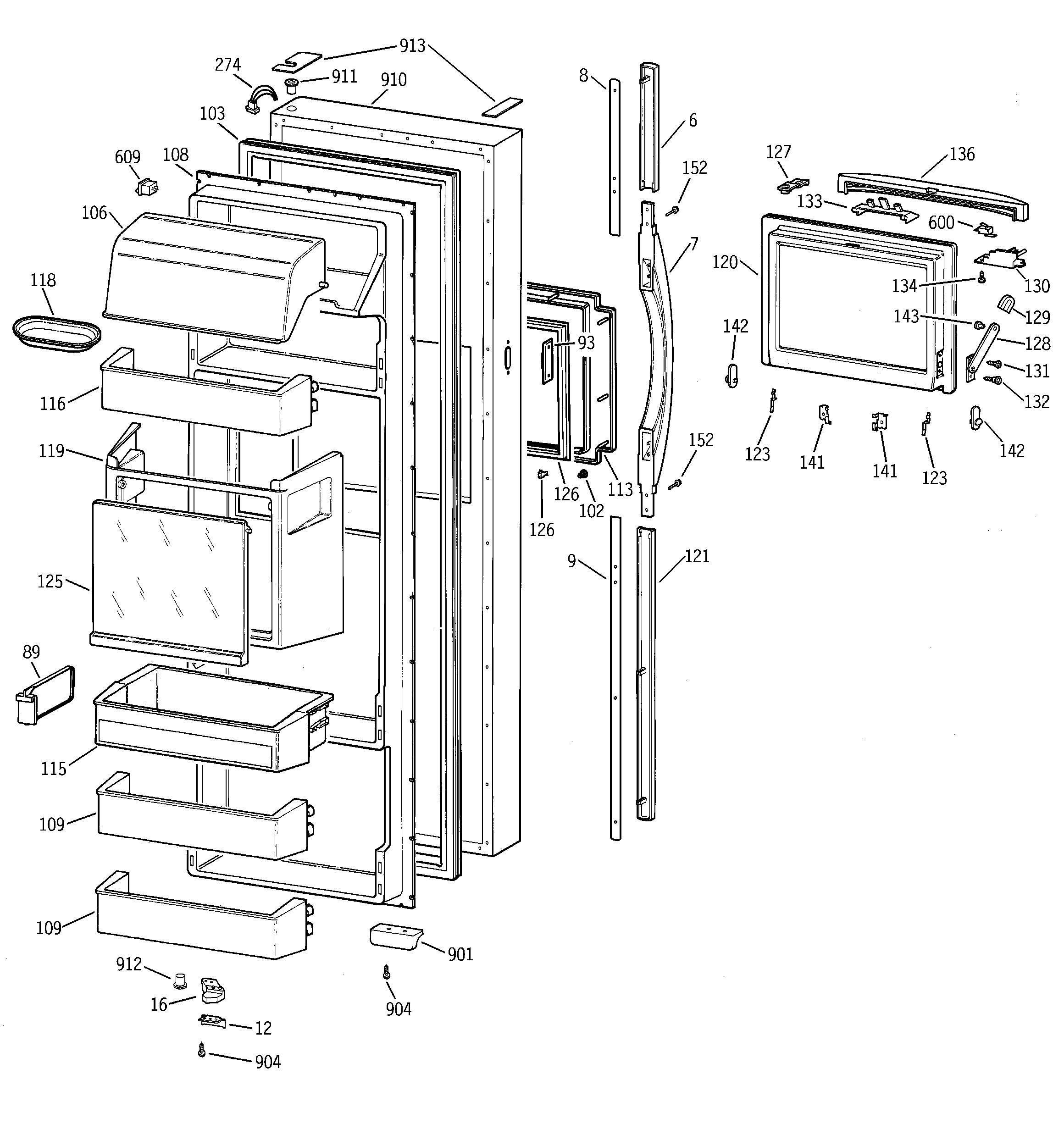GE TPG24PFCCWW fresh food door diagram