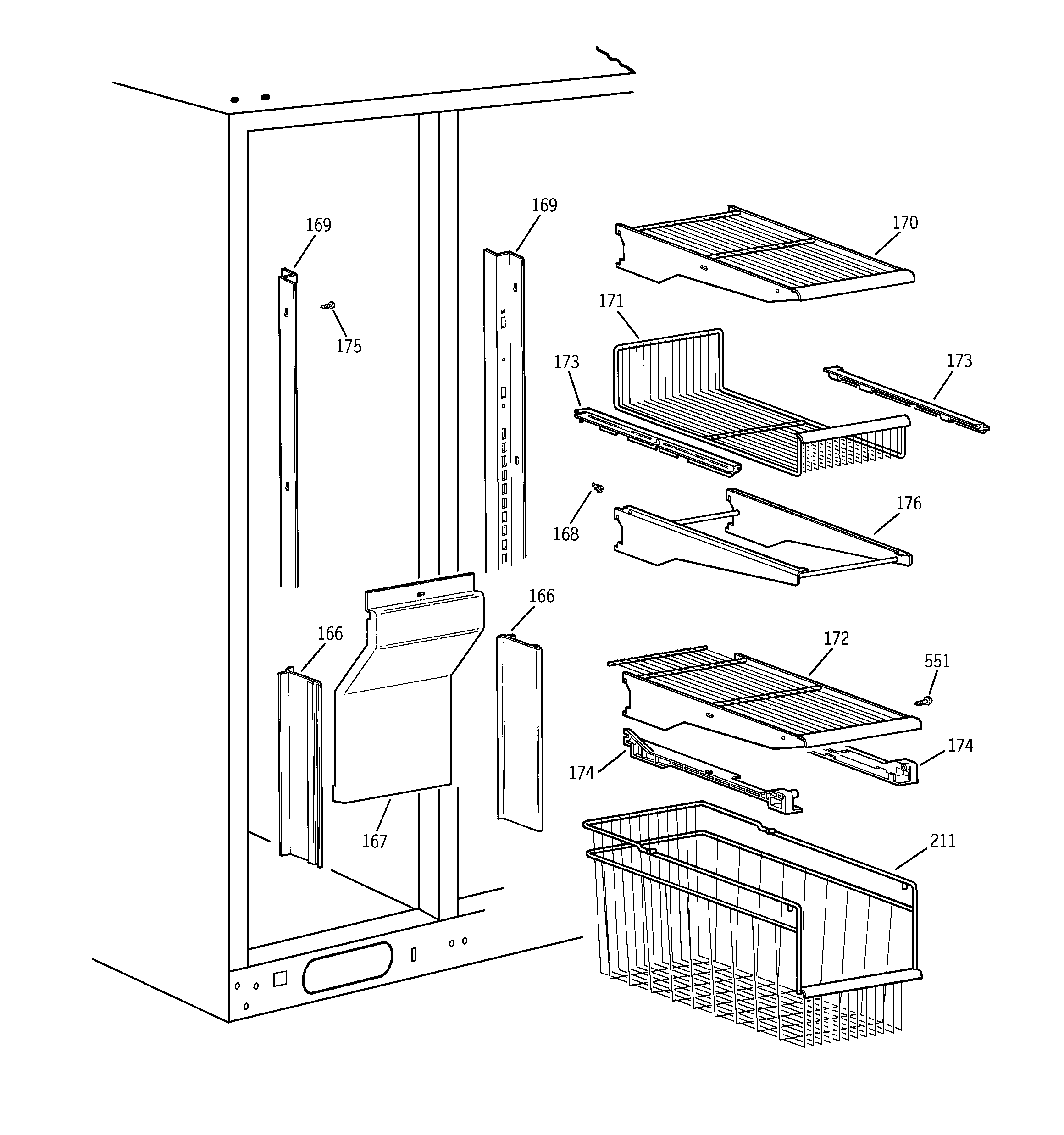 GE TPG24PRCCBB freezer shelves diagram