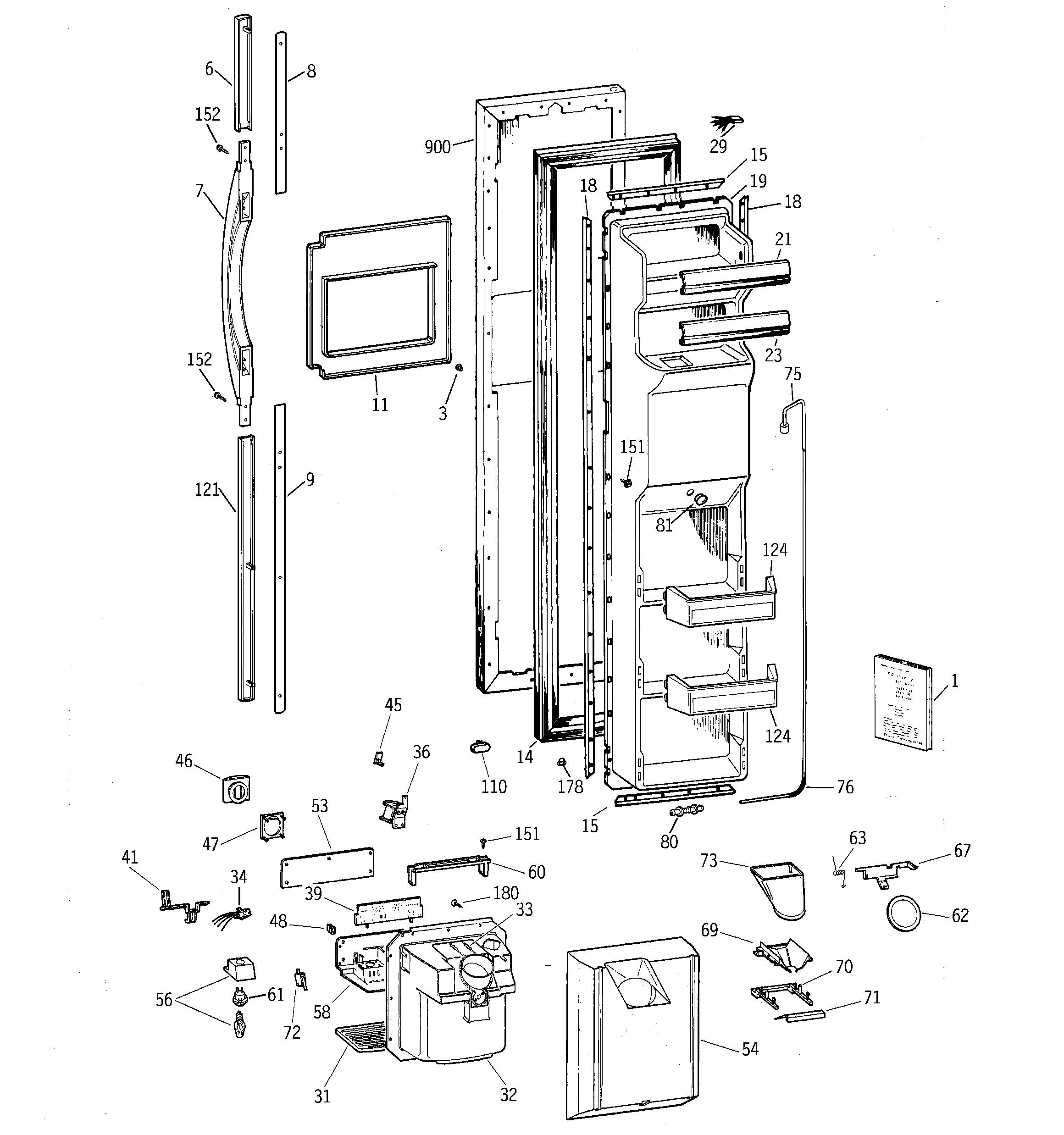 GE TFT27PRBCAA freezer door diagram