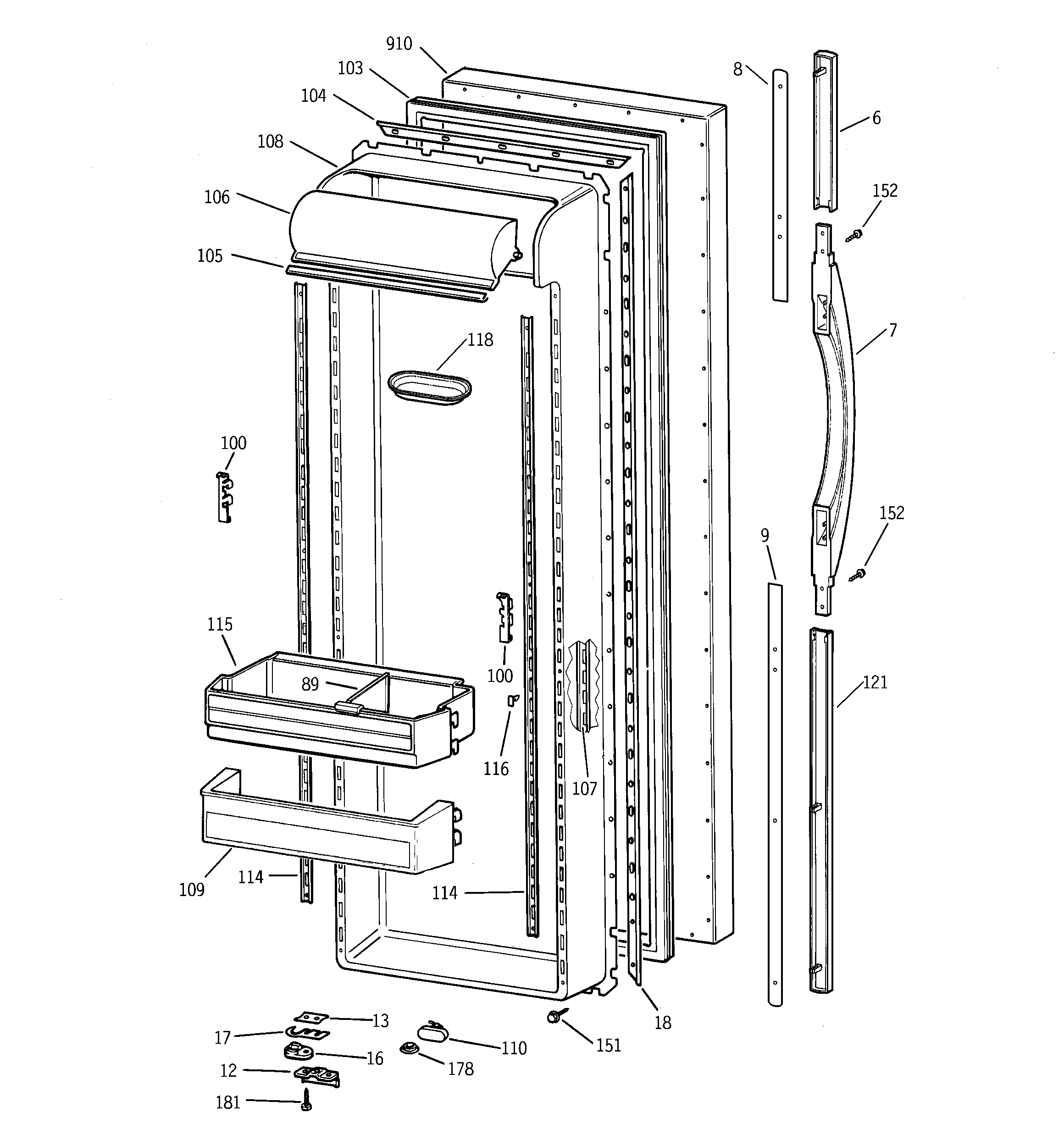GE TFT27PRBCAA fresh food door diagram