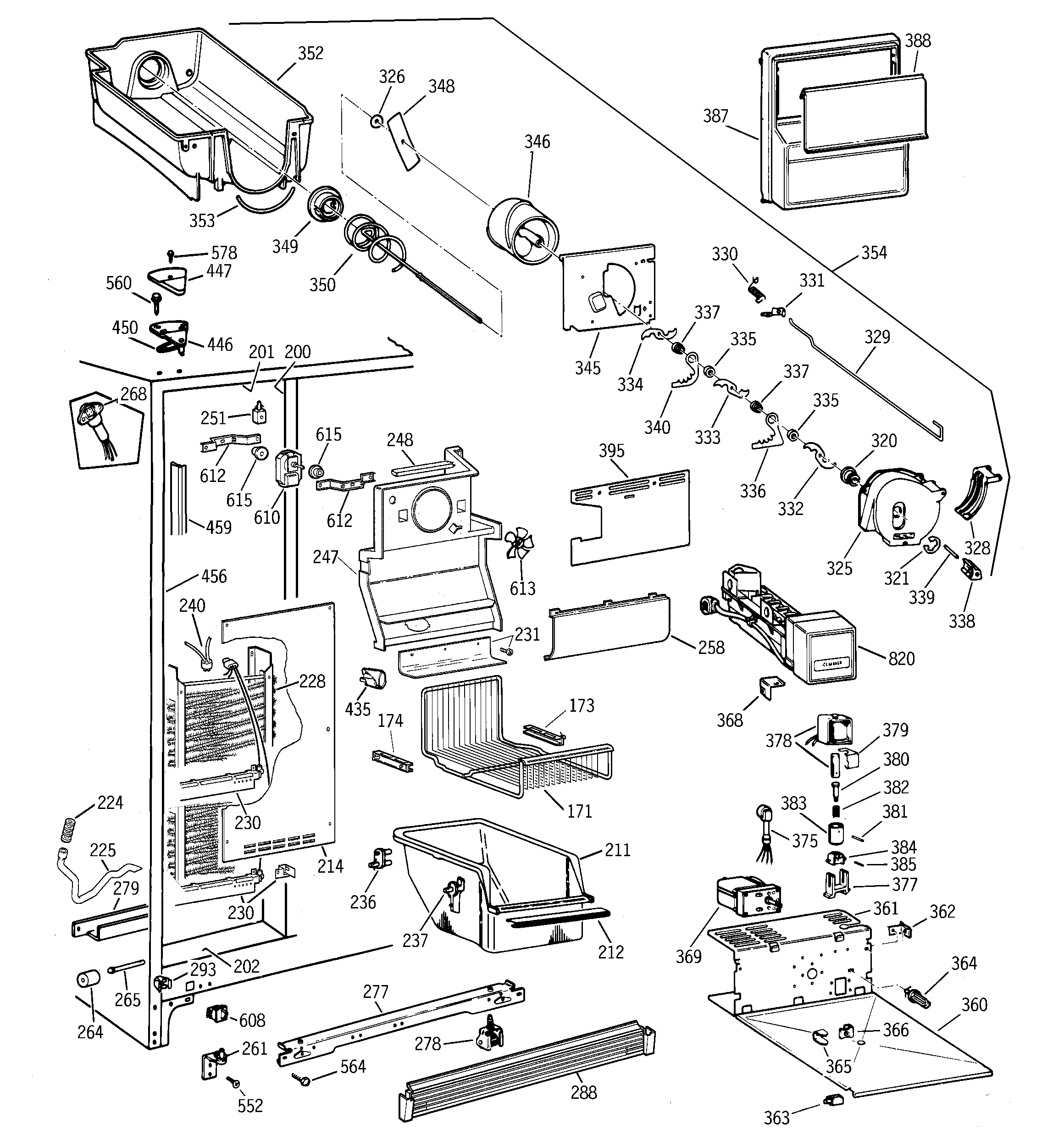 GE TFT27PRBCAA freezer section diagram