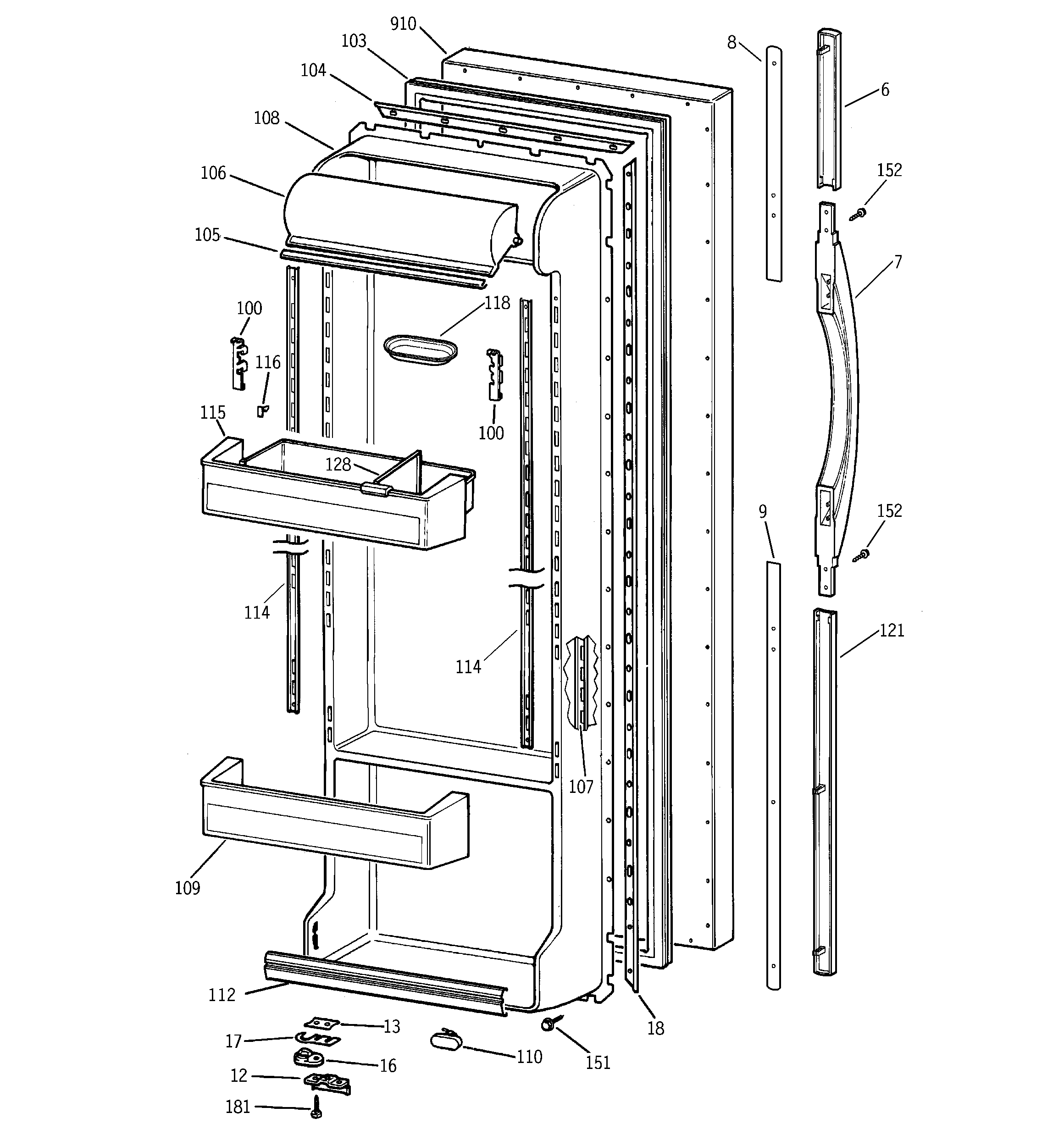GE TFG25PRBCBB fresh food door diagram