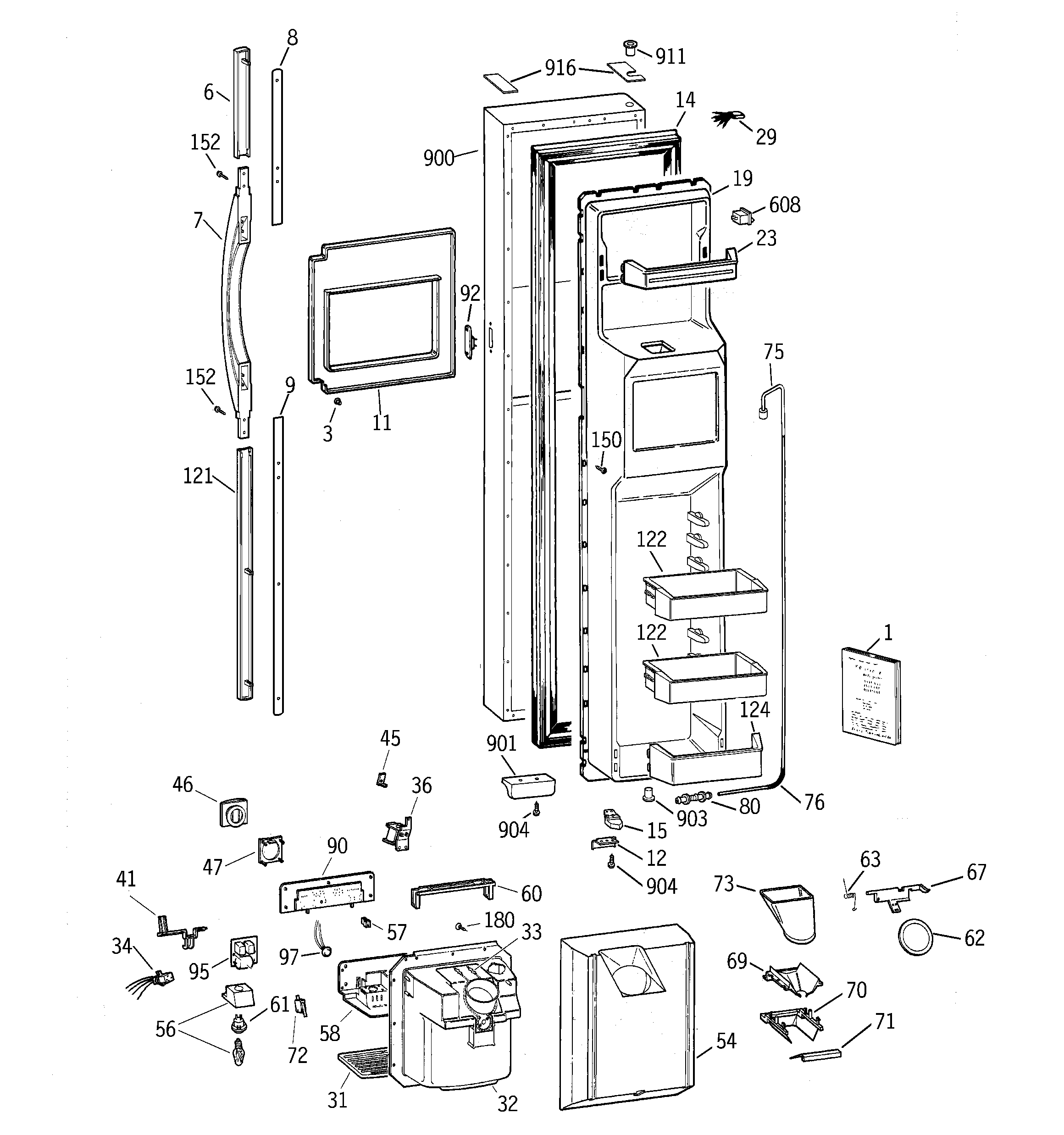 GE TFJ28PFBCWW freezer door diagram
