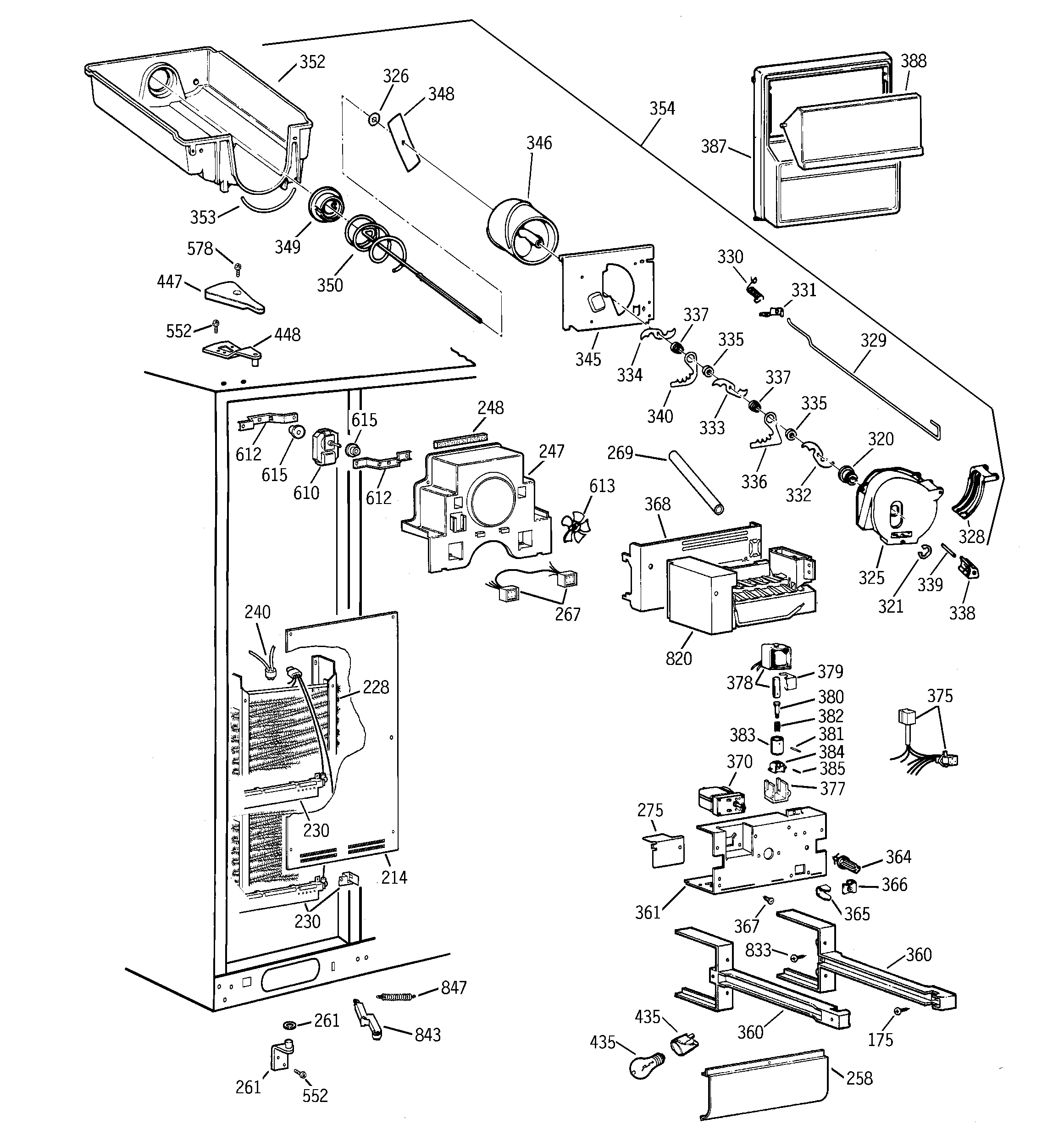 GE TFJ28PFBCWW freezer section diagram