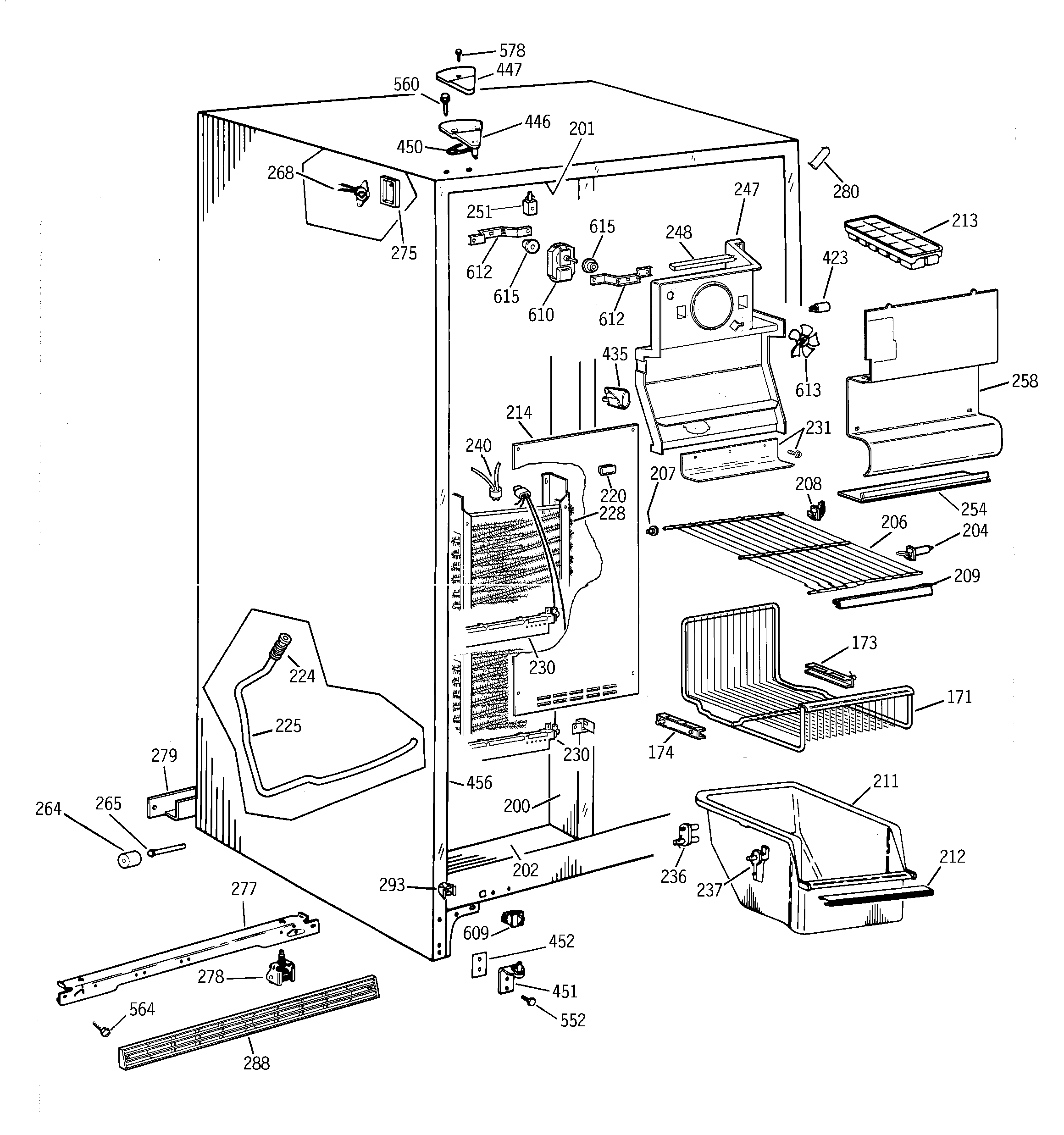 GE TFG25PABCWW freezer section diagram