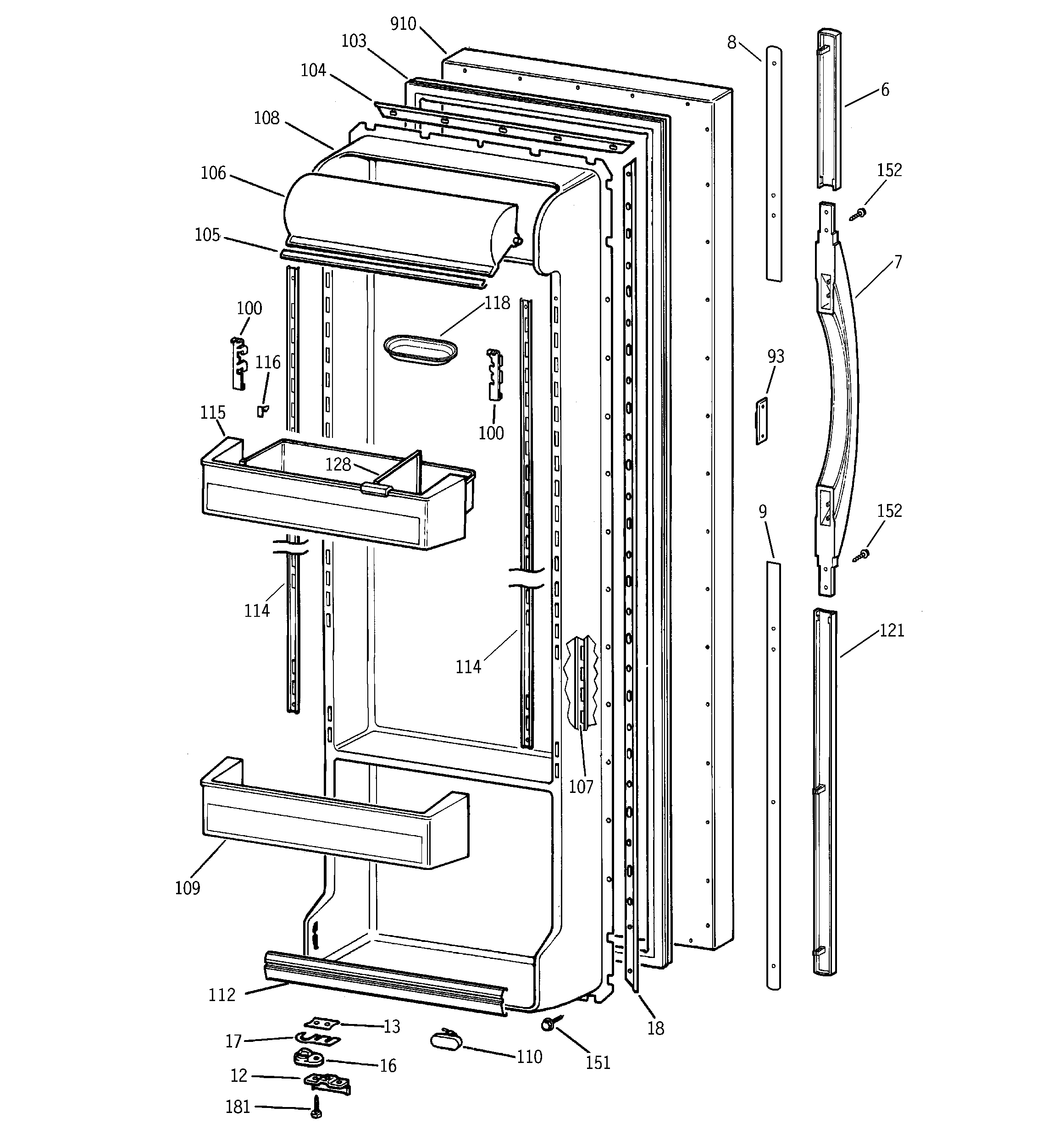 GE TFG25PEBCWH fresh food door diagram