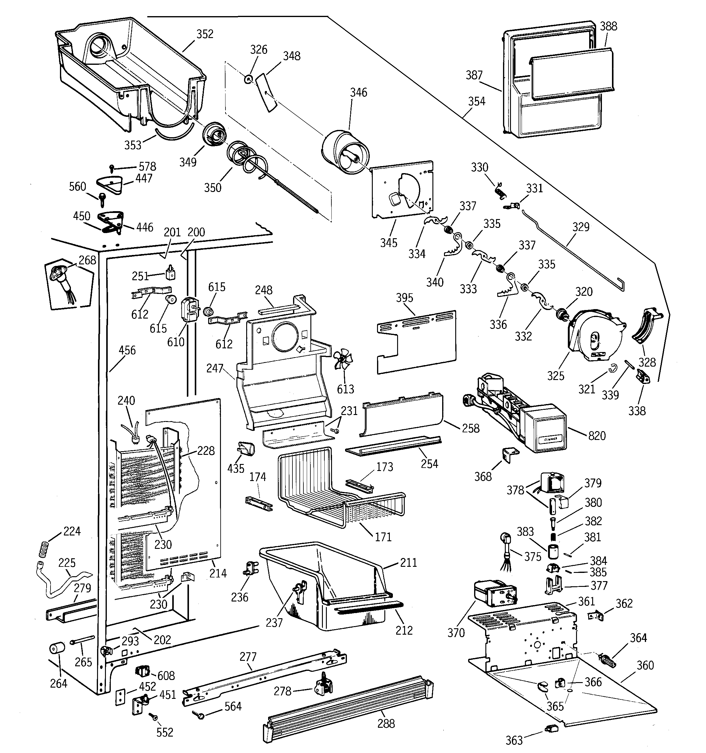 GE TFG25PEBCWH freezer section diagram