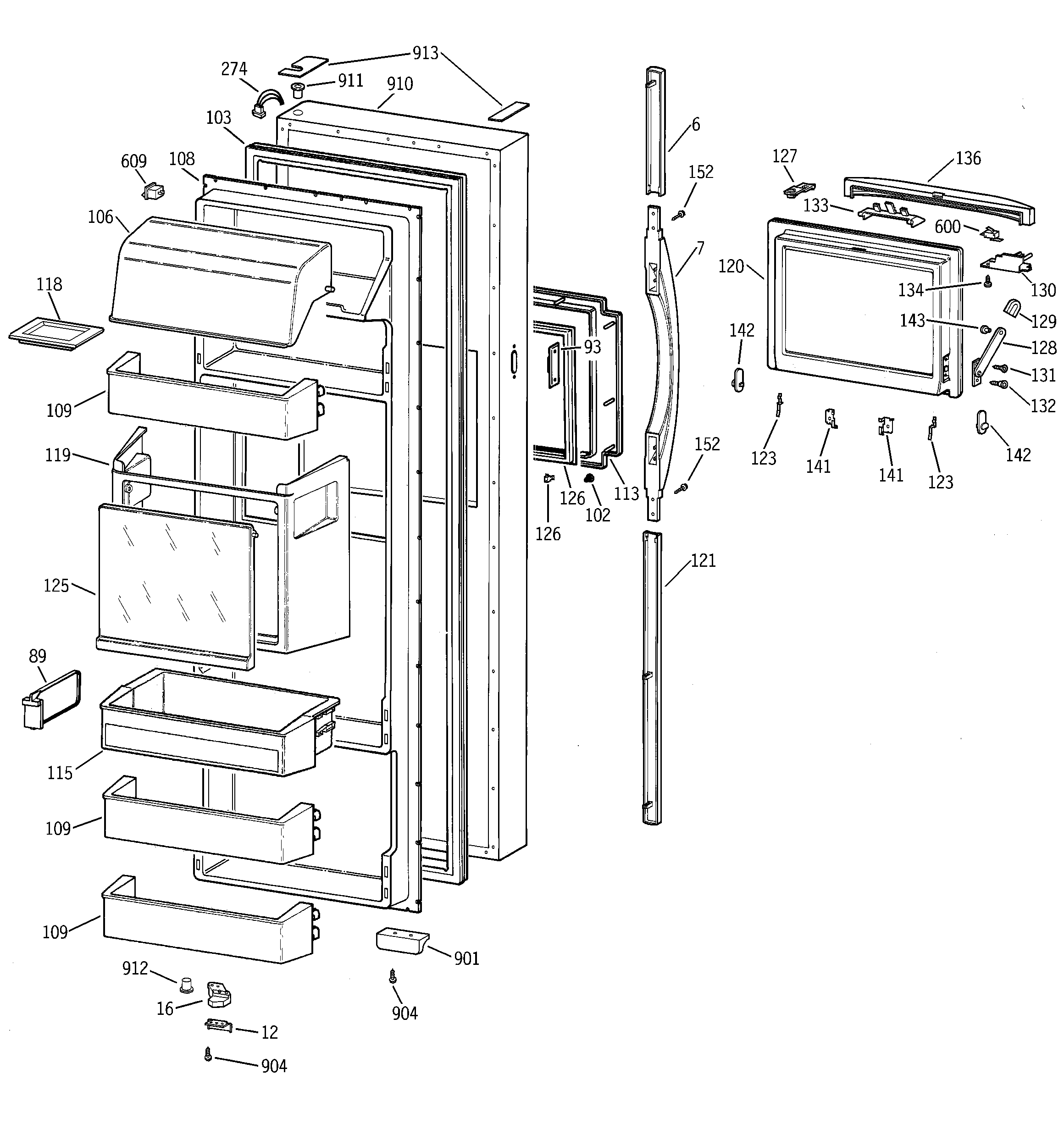 GE TFG28ZFCCWH fresh food door diagram
