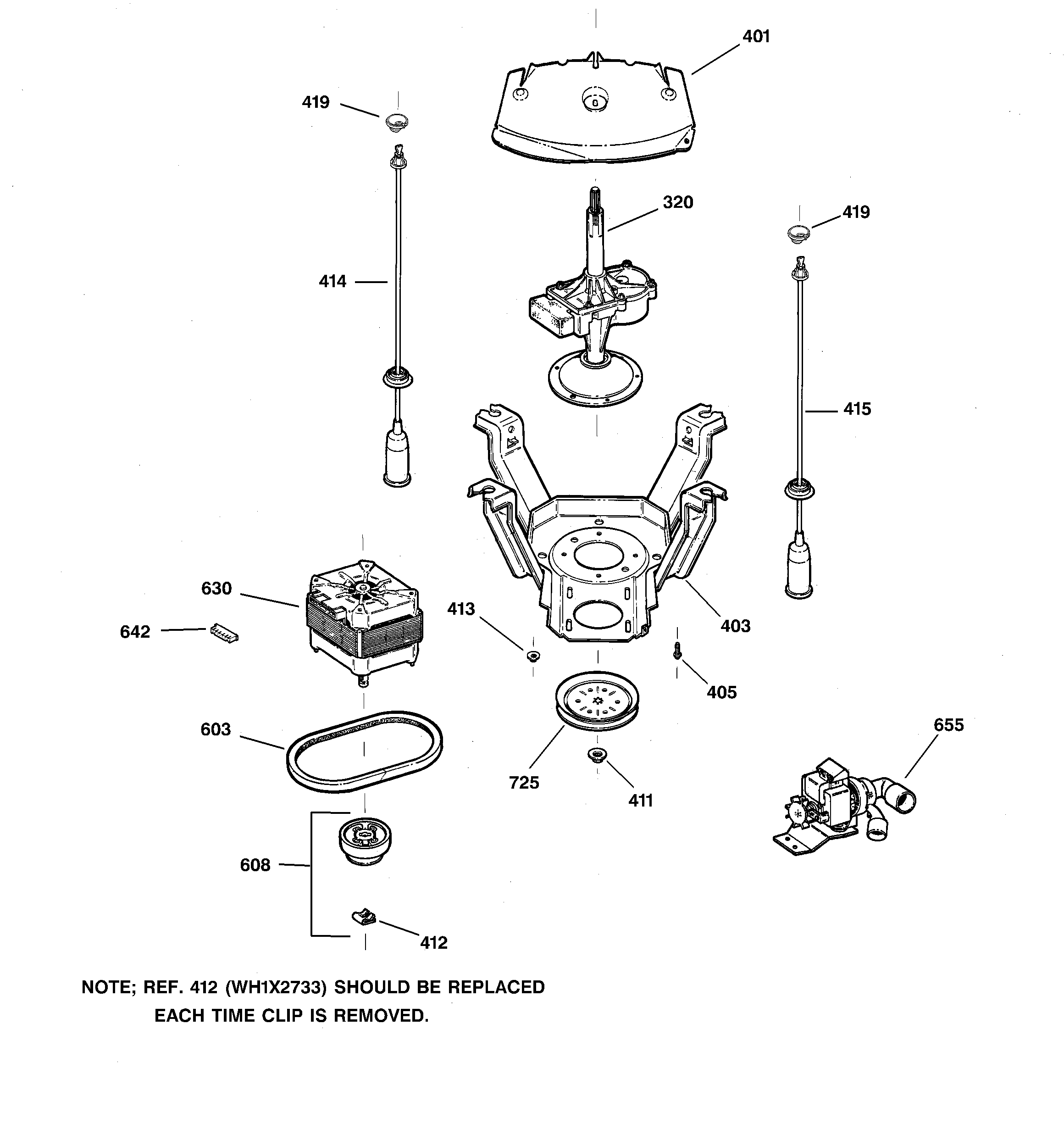 GE WJSR2080V2AA suspension, pump & drive components diagram