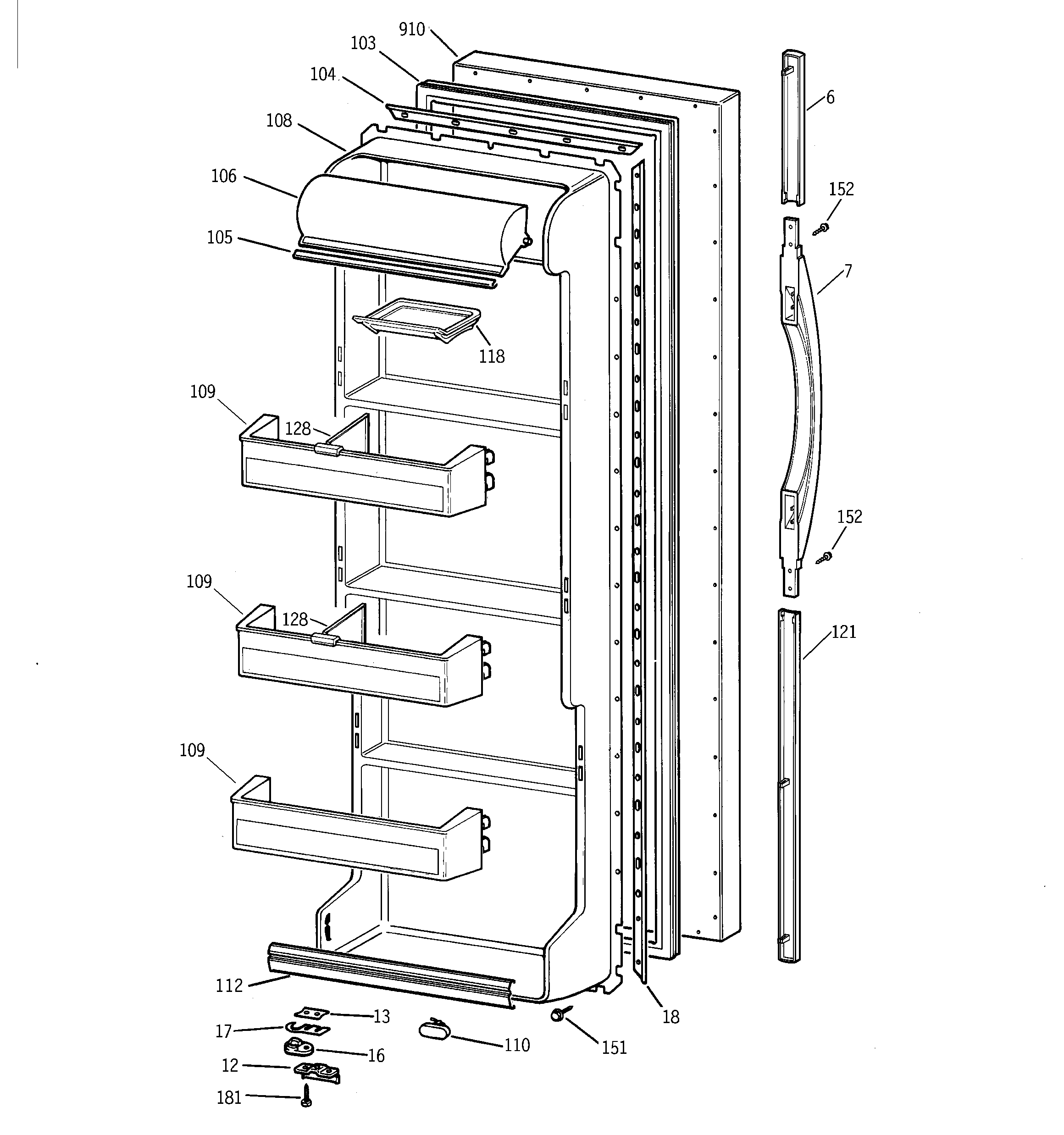 GE TFM20JRBCWW fresh food door diagram