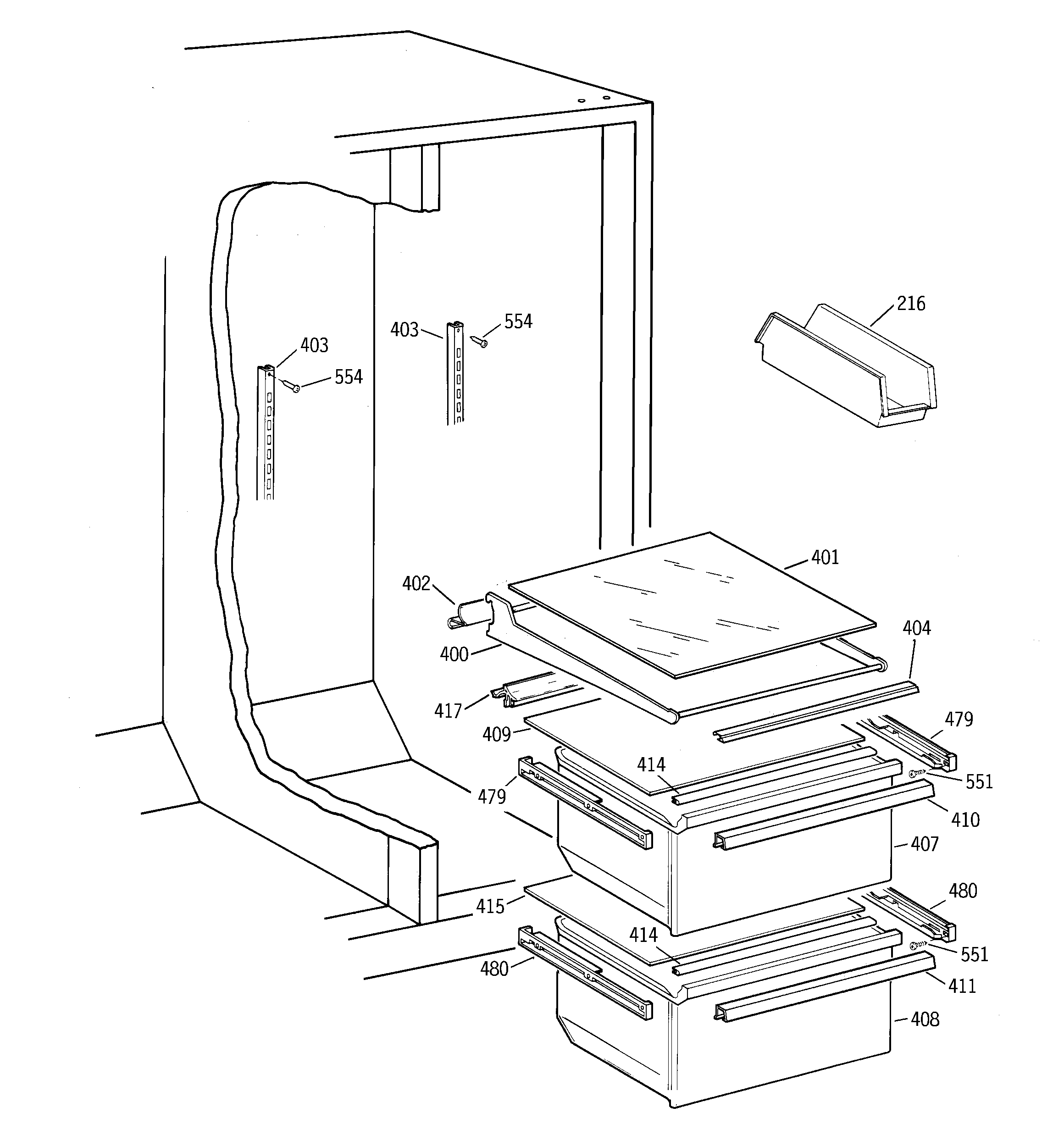 GE TFM20JRBCWW fresh food section diagram