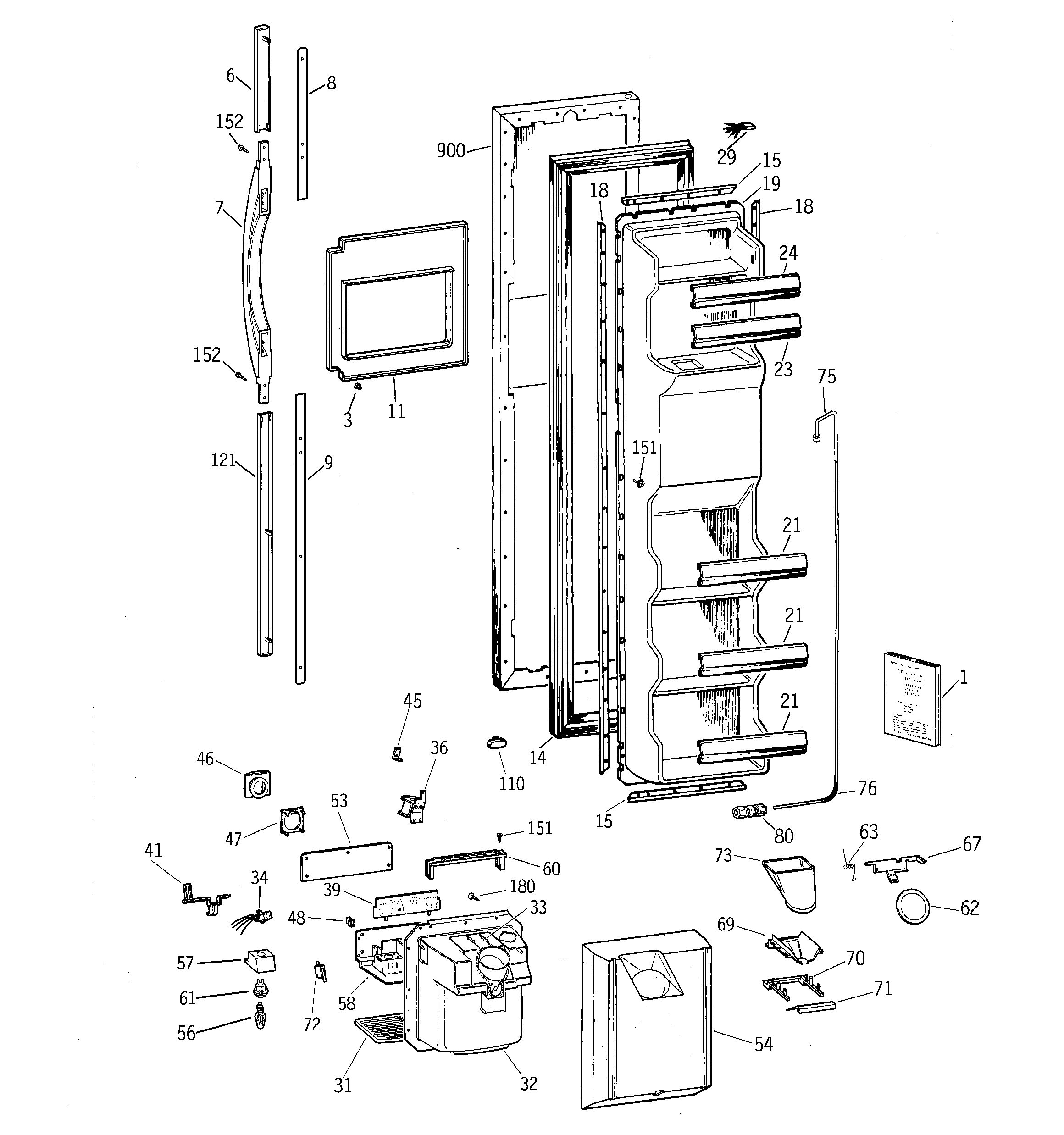 GE TFM22PRBCWW freezer door diagram