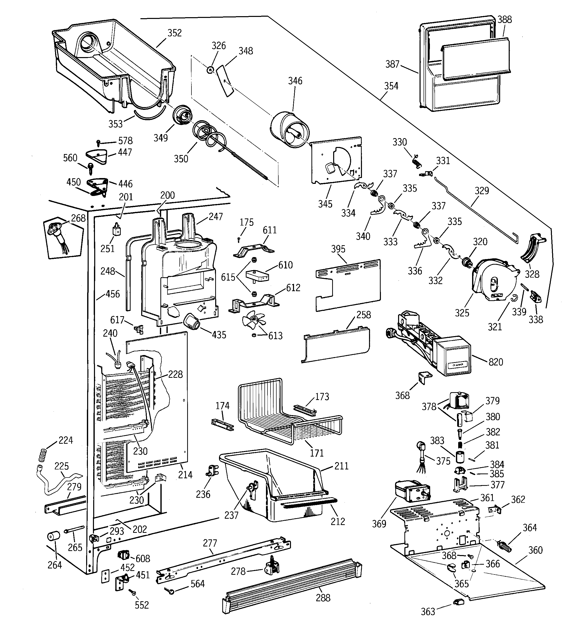 GE TFM22PRBCWW freezer section diagram