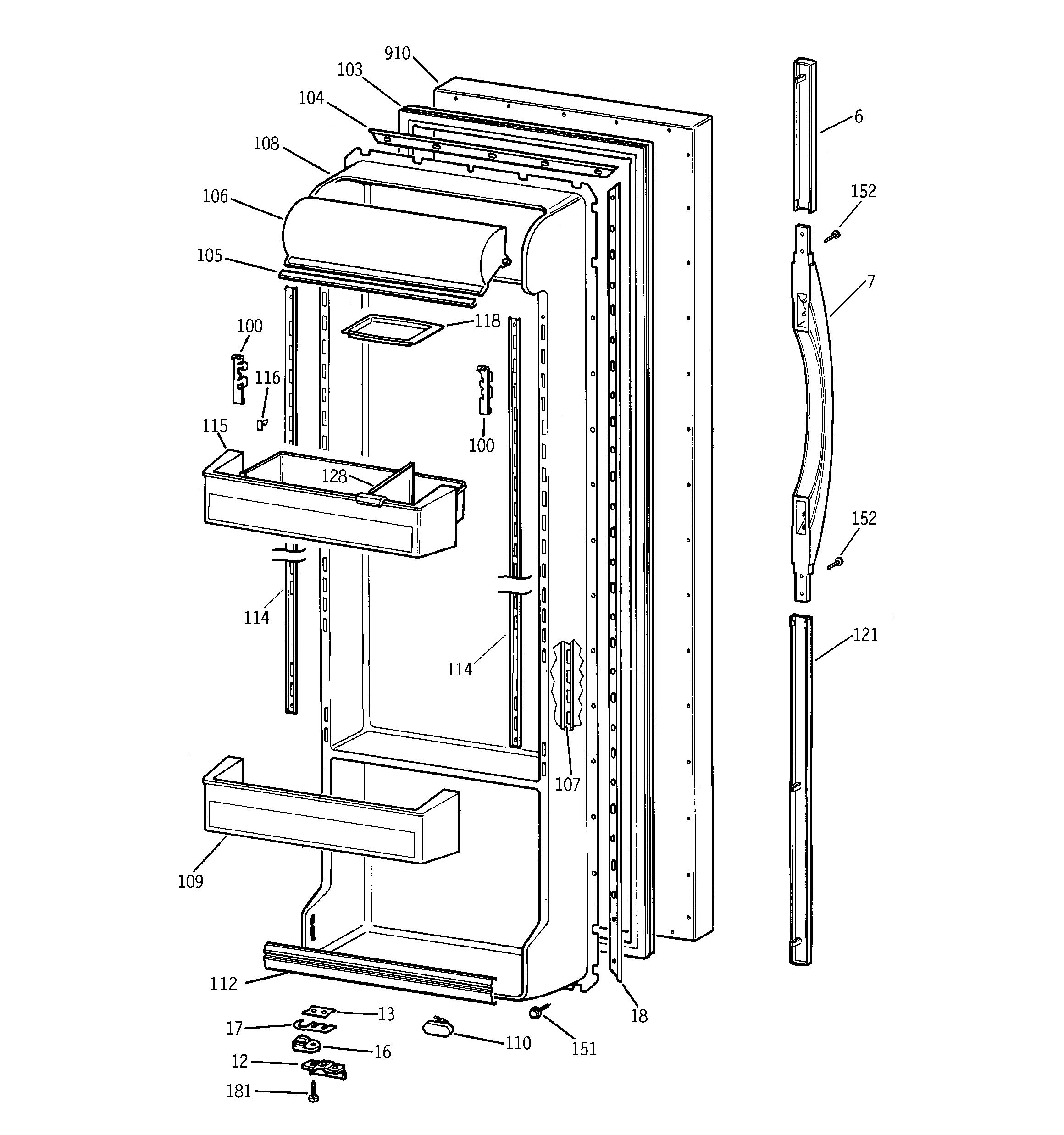 GE TFM25KRCCAA fresh food door diagram