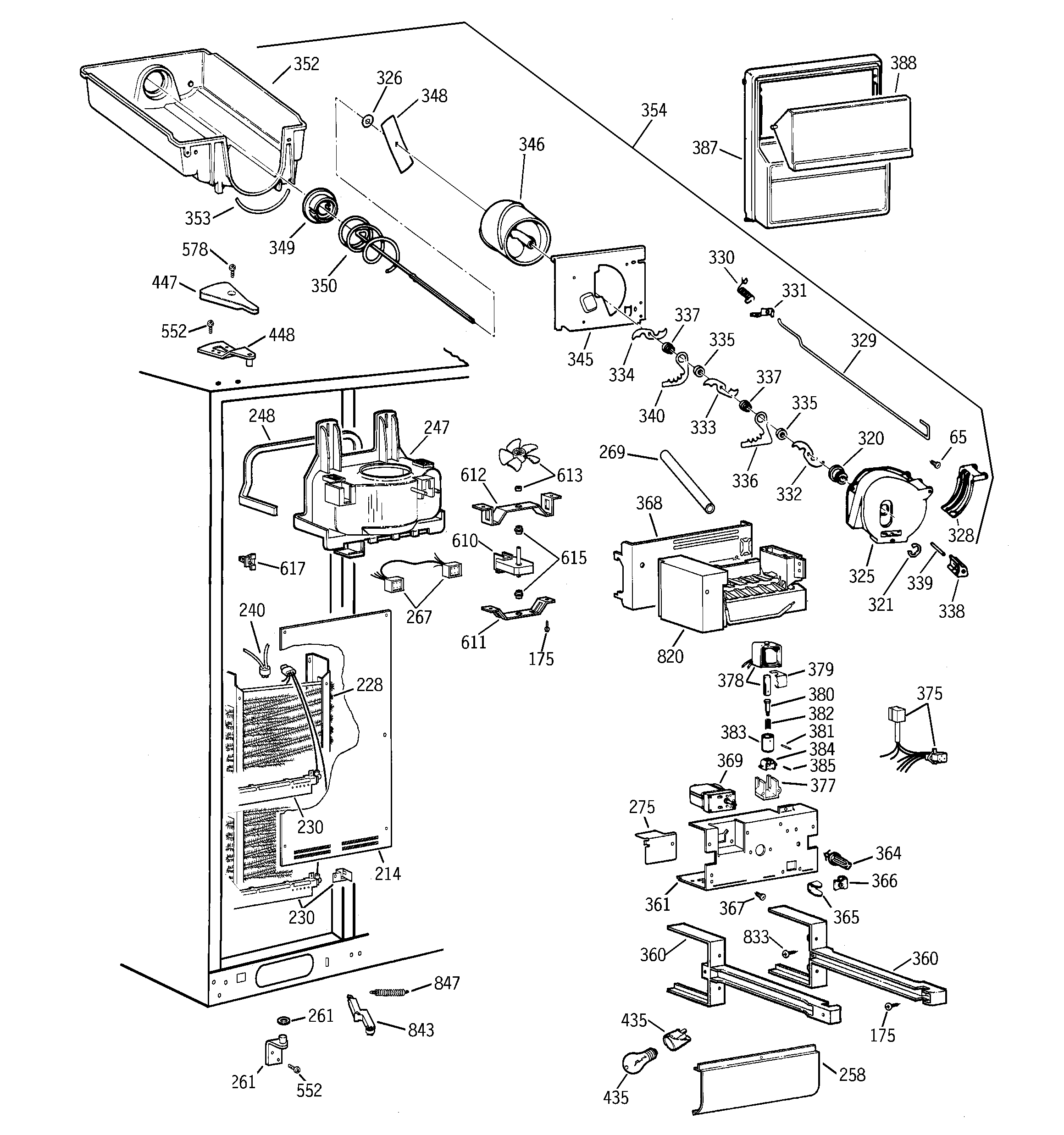 GE TFM28PFBCBB freezer section diagram