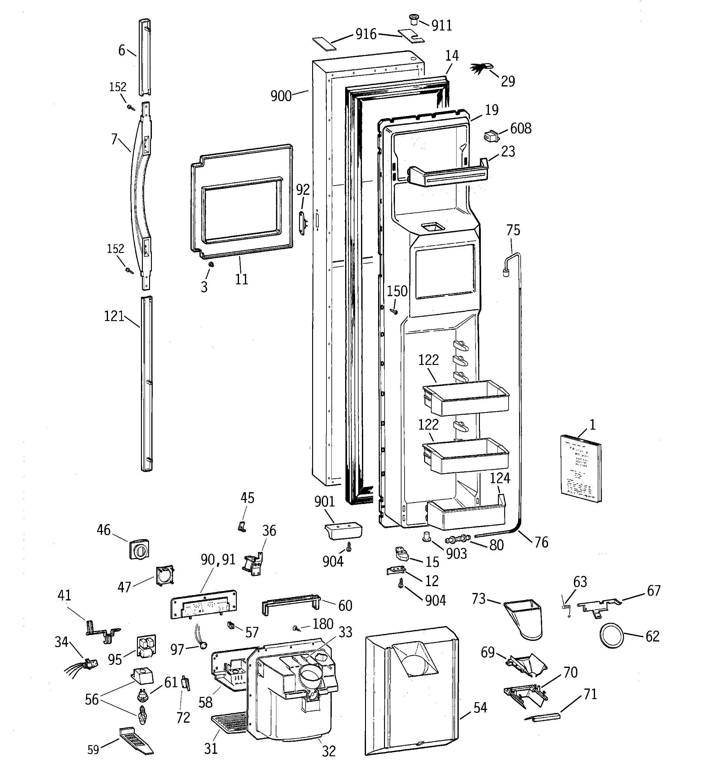 GE TFK28ZFBCAA freezer door diagram