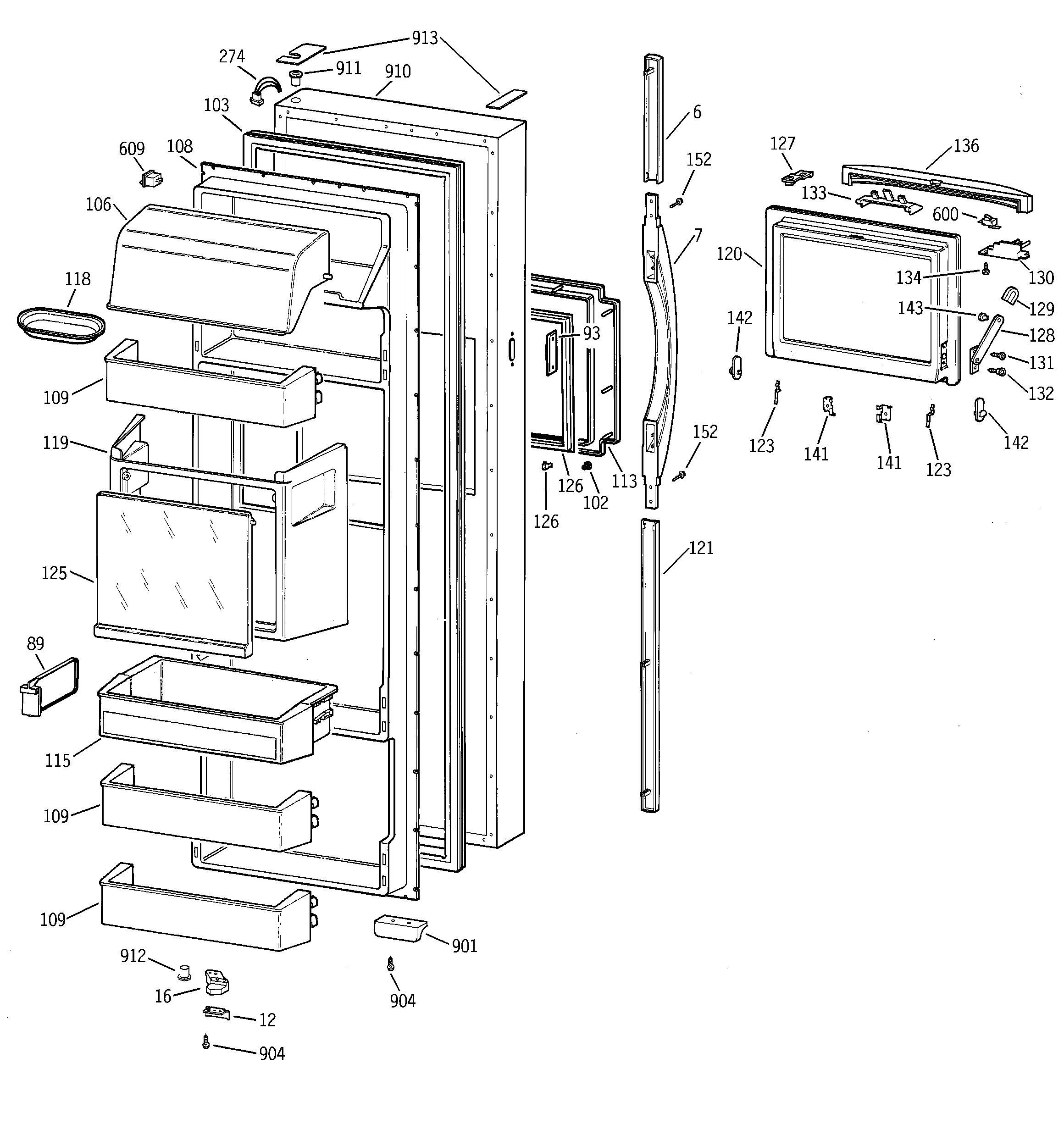 GE TFK28ZFBCAA fresh food door diagram