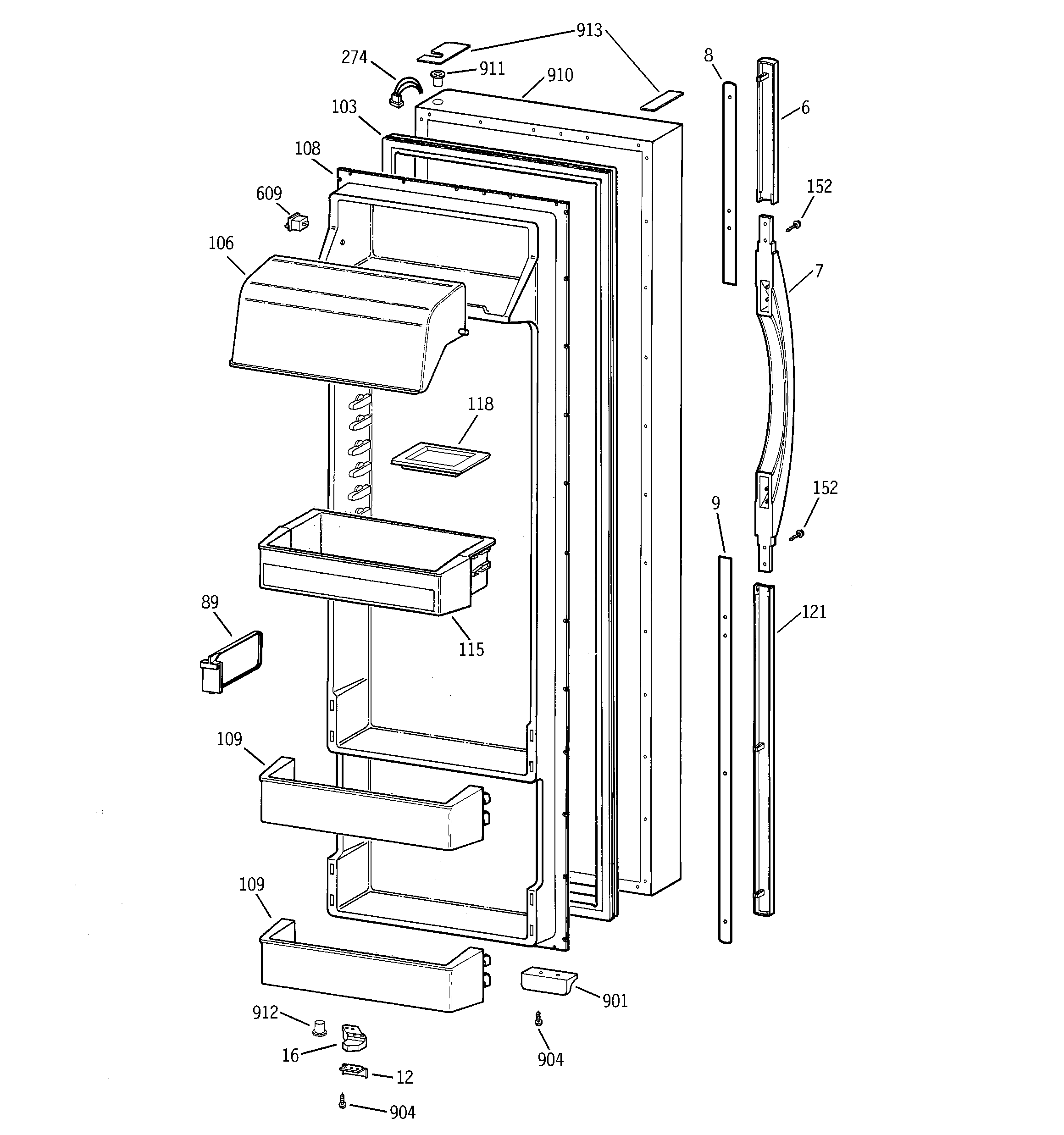 GE TFK28ZRBCAA fresh food door diagram