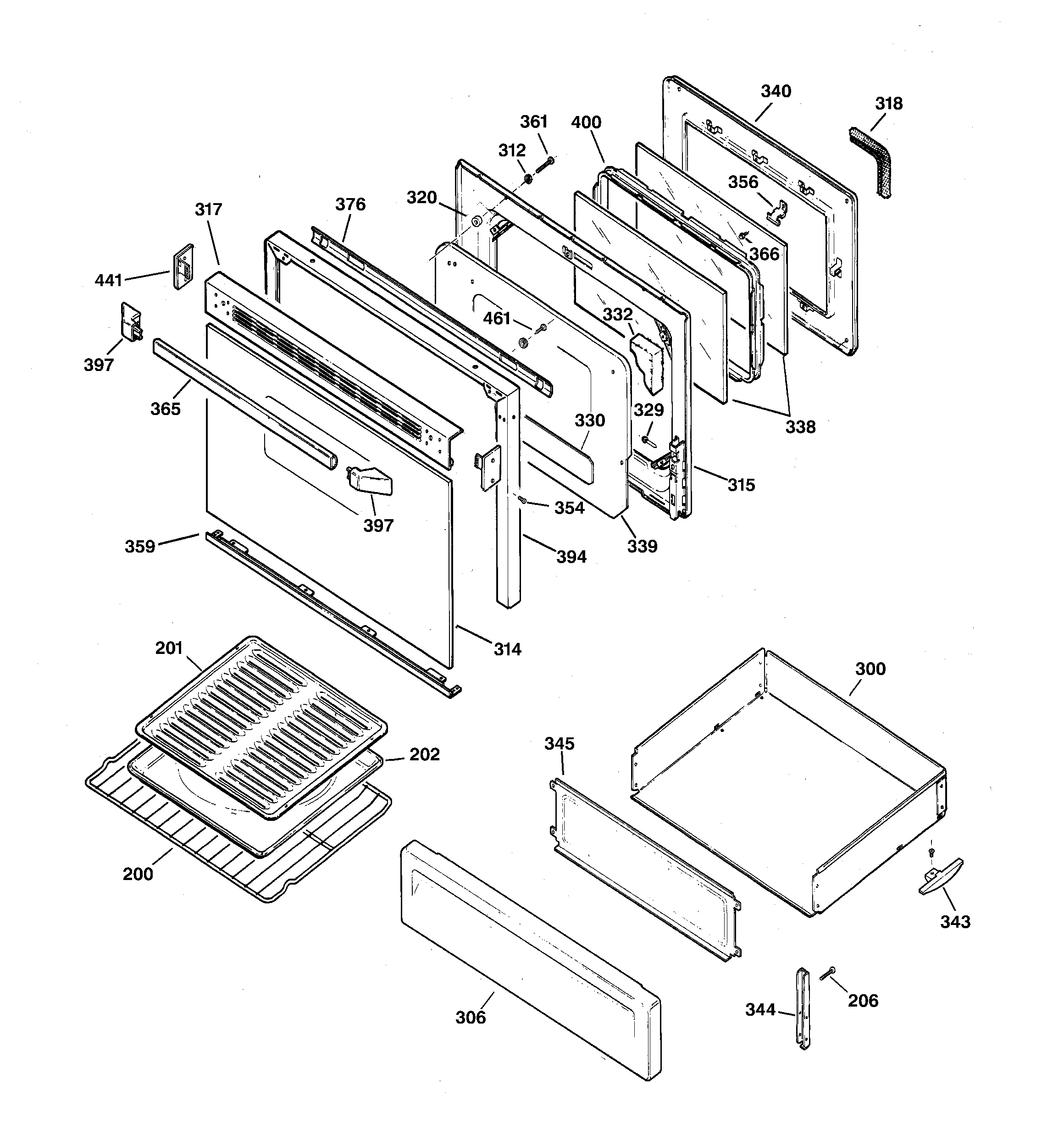GE JGBP30DEA3AD door & drawer parts diagram