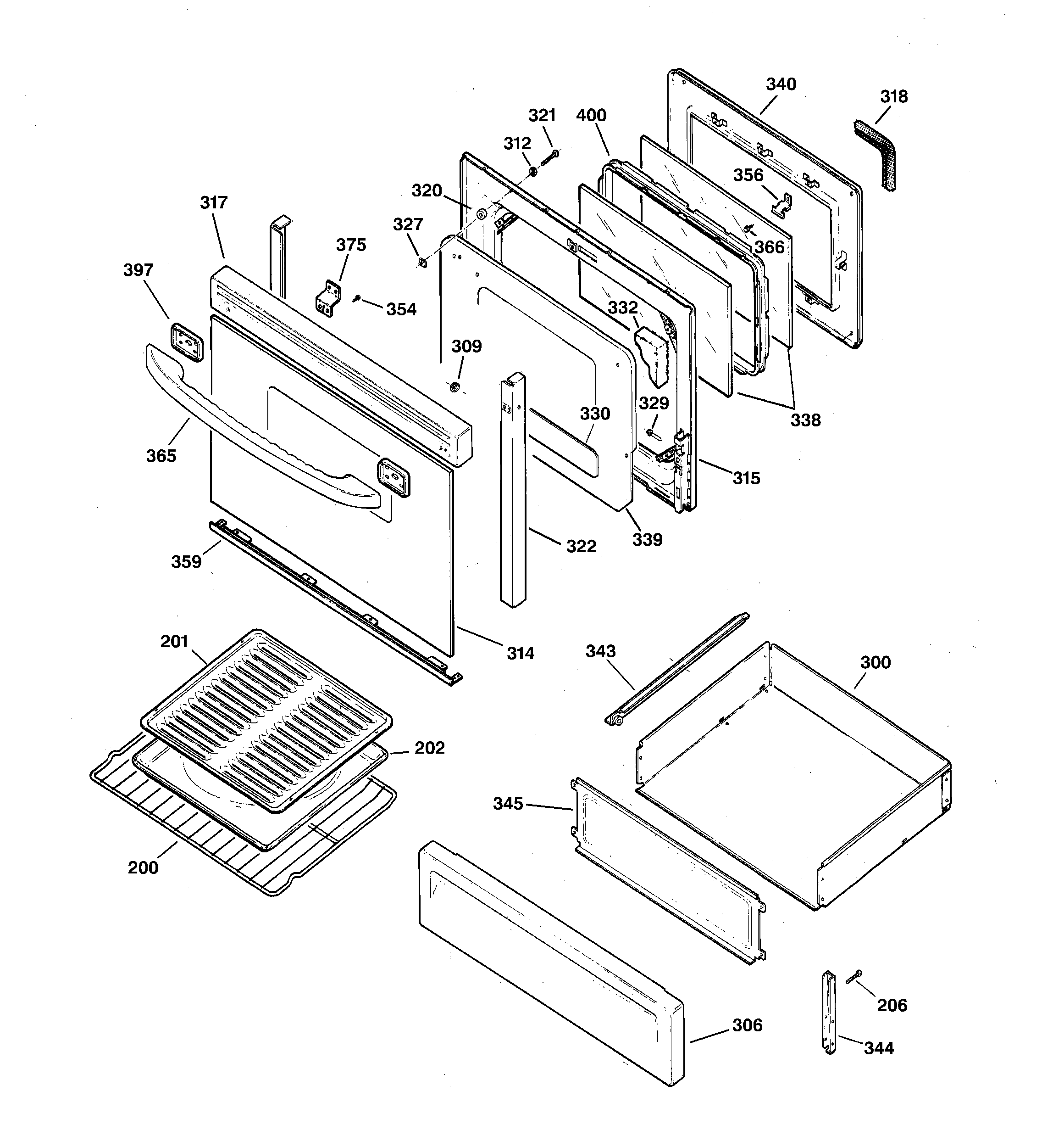 GE JGBP79WEA3WW door & drawer parts diagram