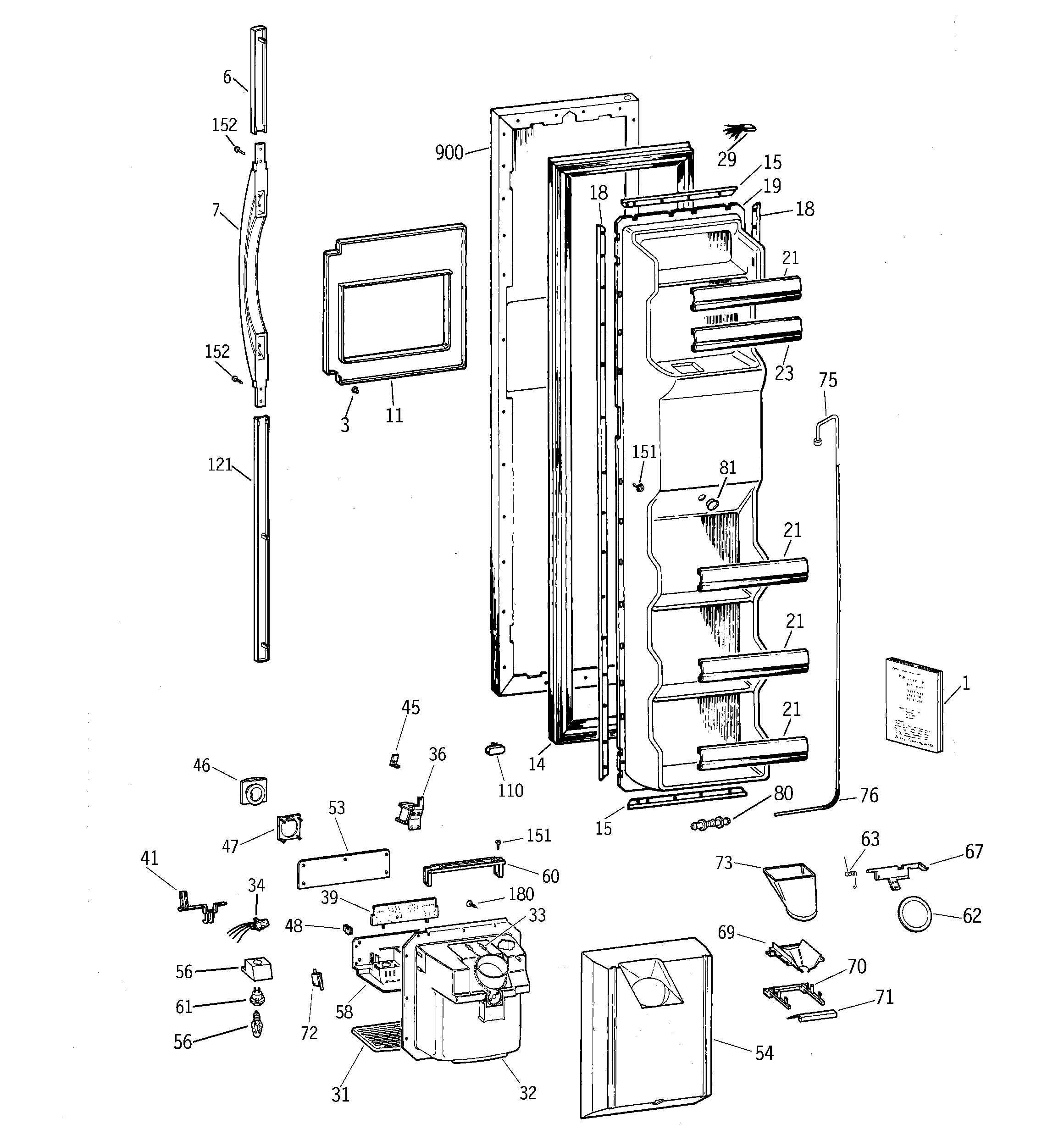 GE TFX25KRCBAA freezer door diagram
