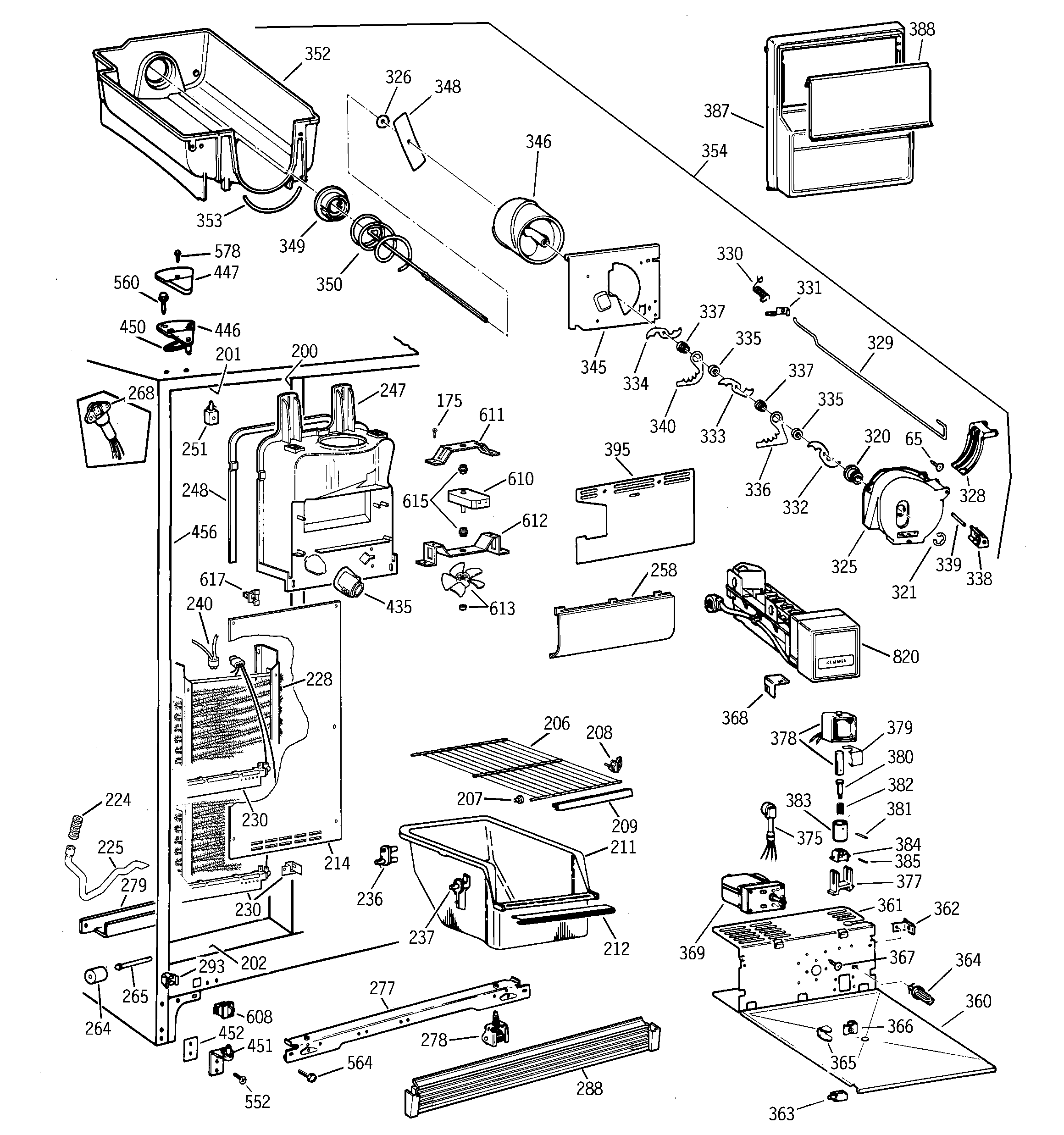 GE TFX25KRCBAA freezer section diagram