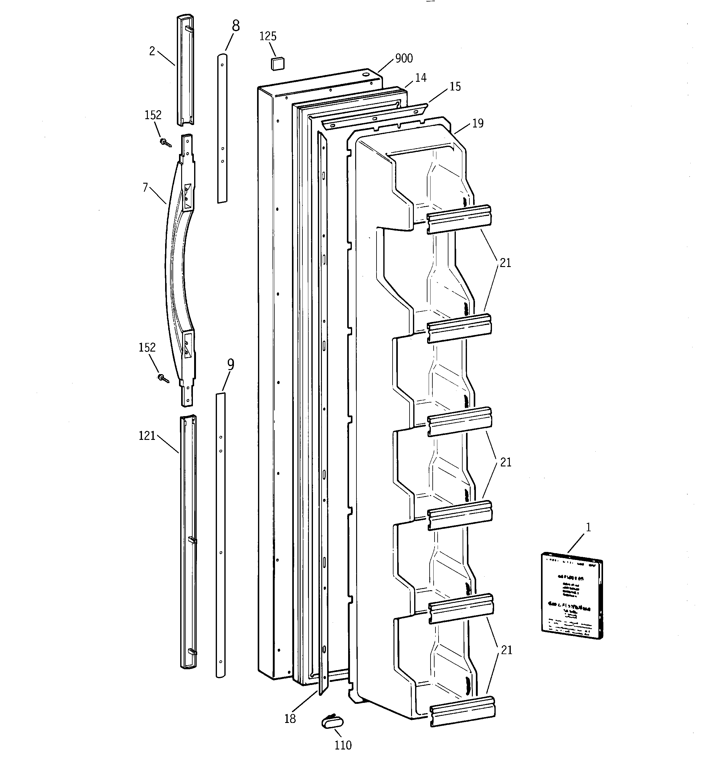 GE TFX25PABEAA freezer door diagram