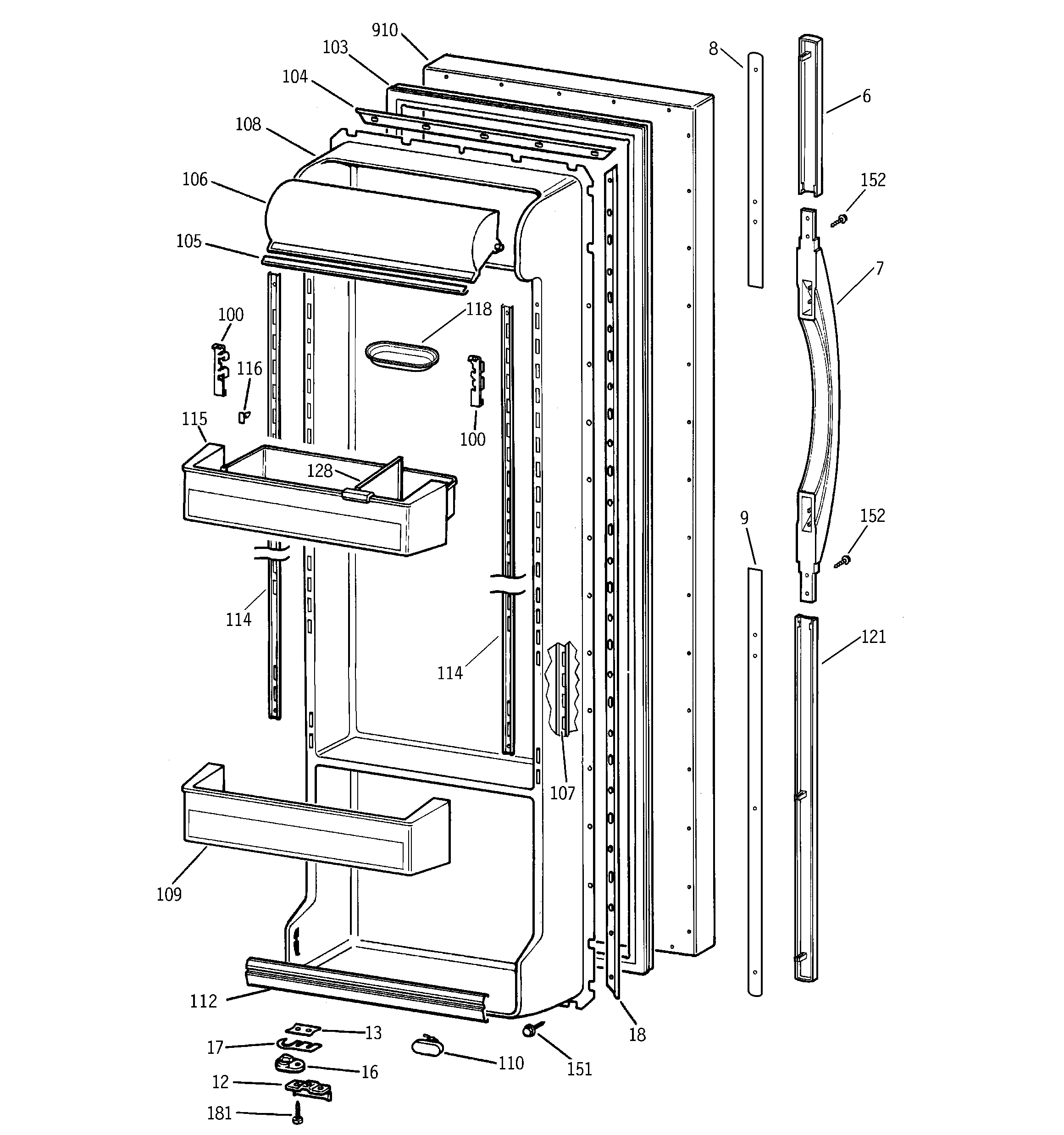 GE TFX25PPBEAA fresh food door diagram