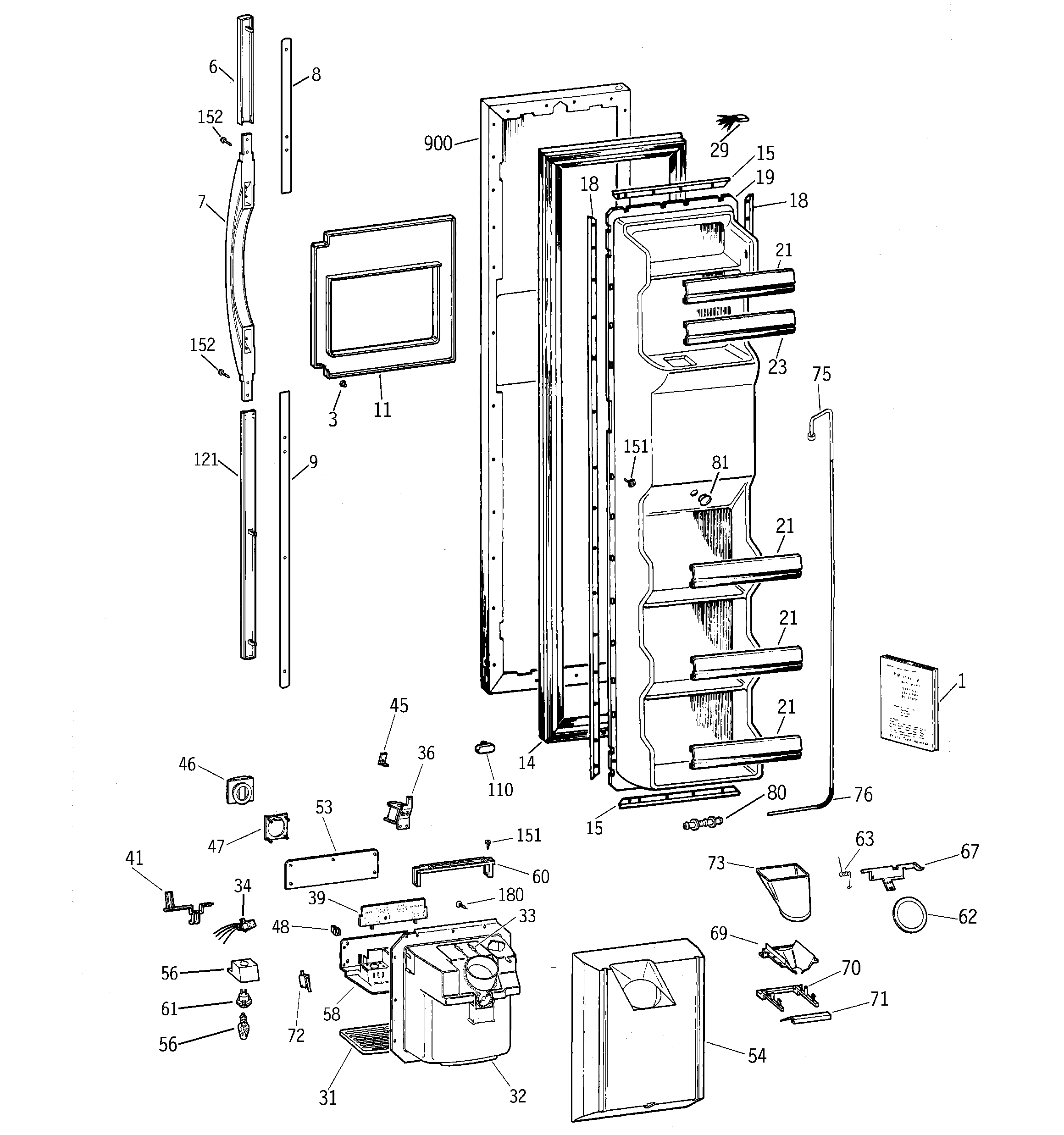 GE TFX25PRBEBB freezer door diagram