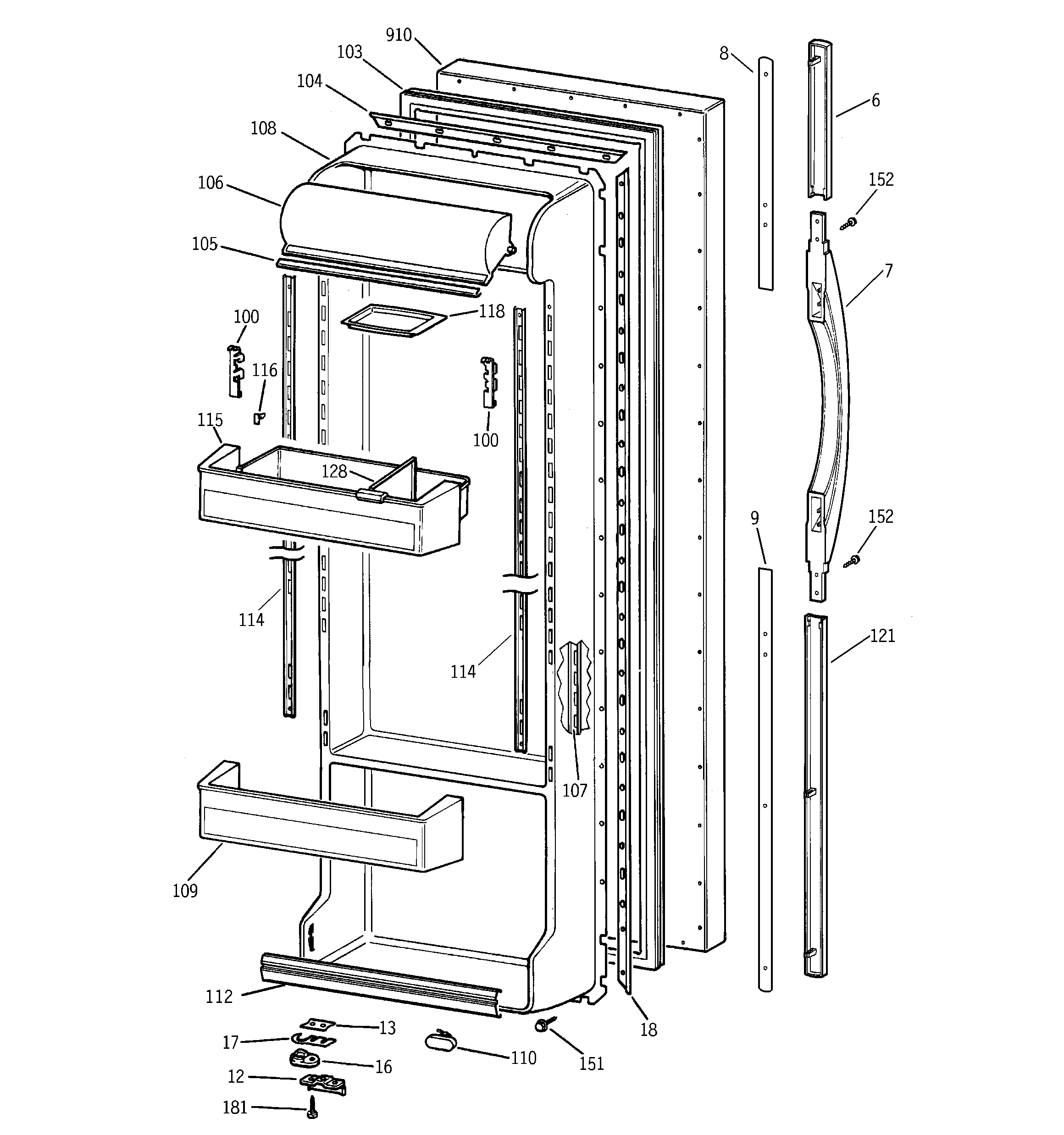 GE TFX25PRBEBB fresh food door diagram