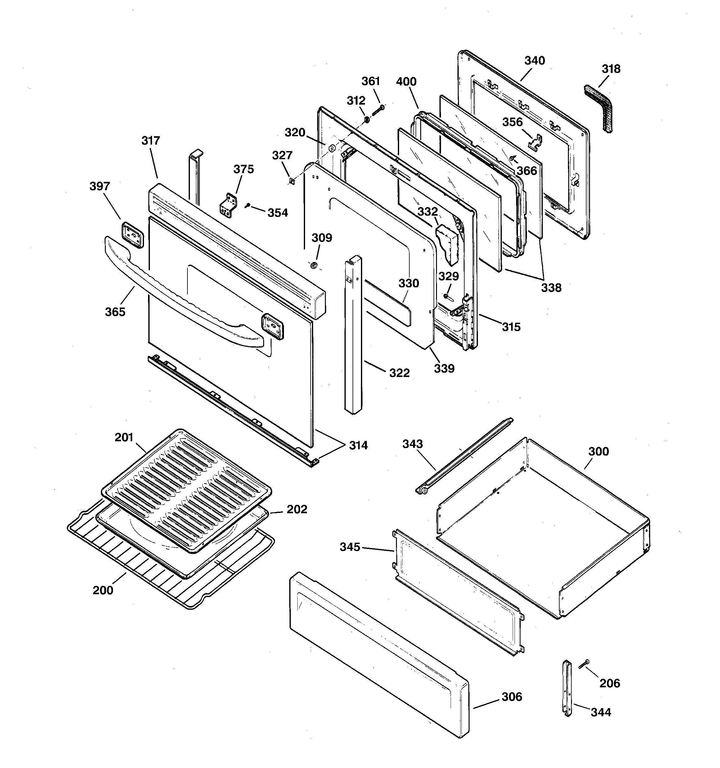 GE JGBP86BEA3BB door & drawer parts diagram